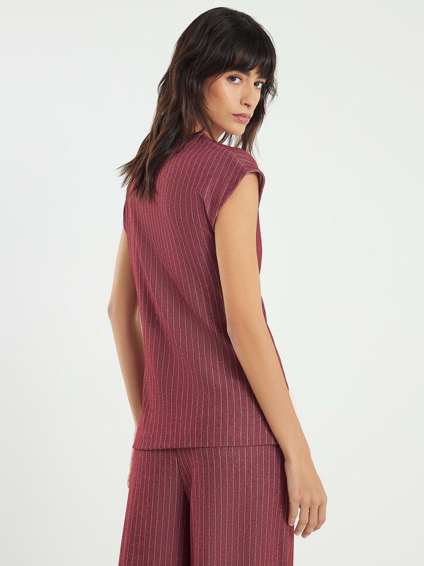 Image 2 of 4 of River Island Short Sleeve Pinstripe Tie Top - Red