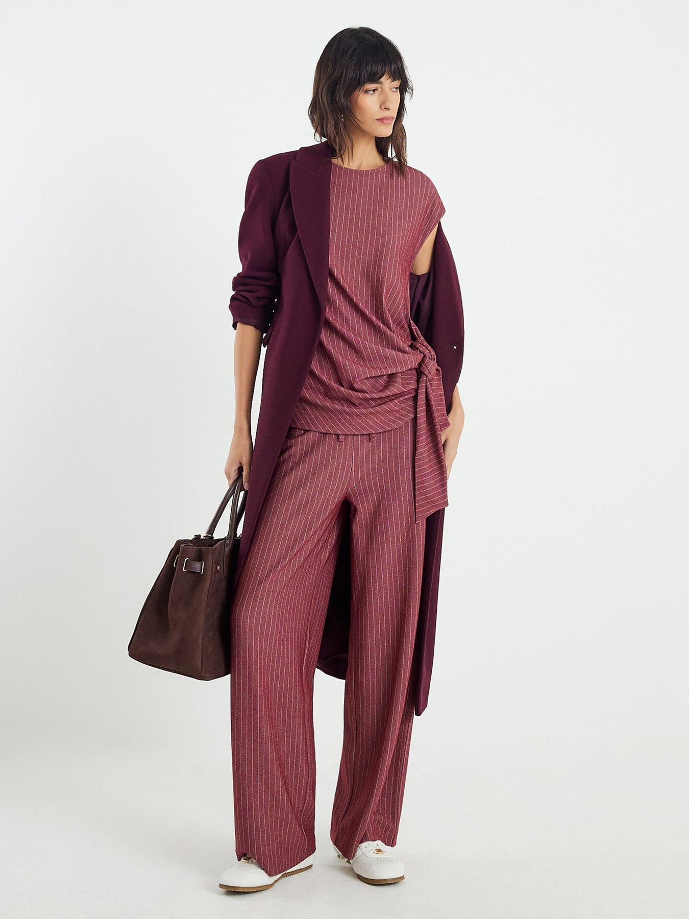 Image 3 of 4 of River Island Short Sleeve Pinstripe Tie Top - Red