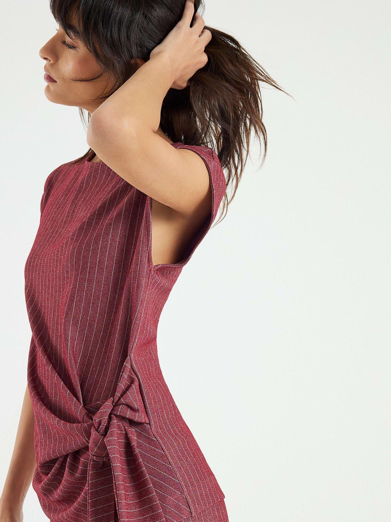 Image 4 of 4 of River Island Short Sleeve Pinstripe Tie Top - Red