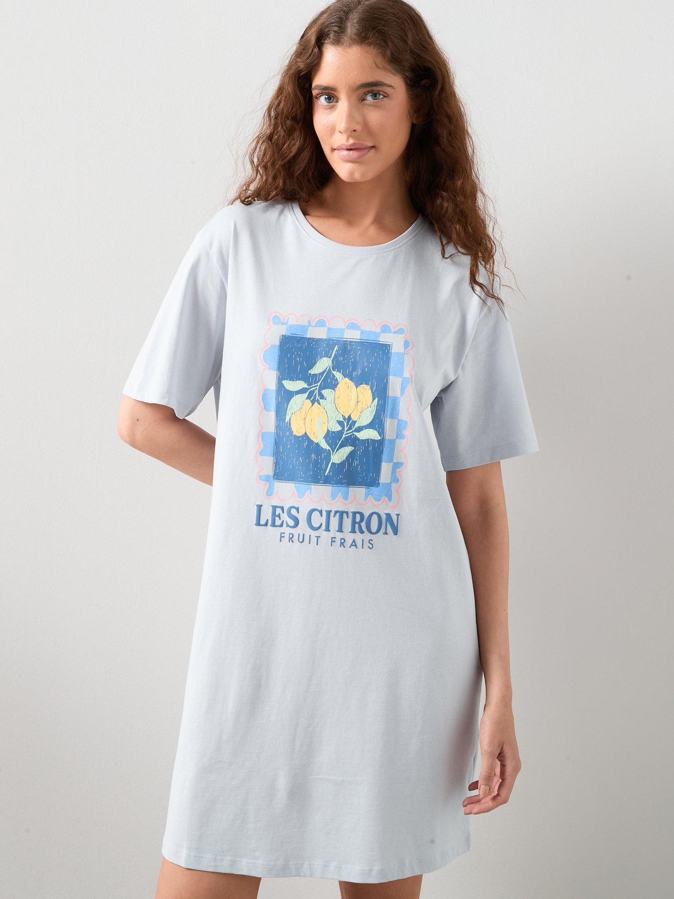 Image 4 of 7 of The Very Collection 2 Pack Lemon Print Nightdress - Multi
