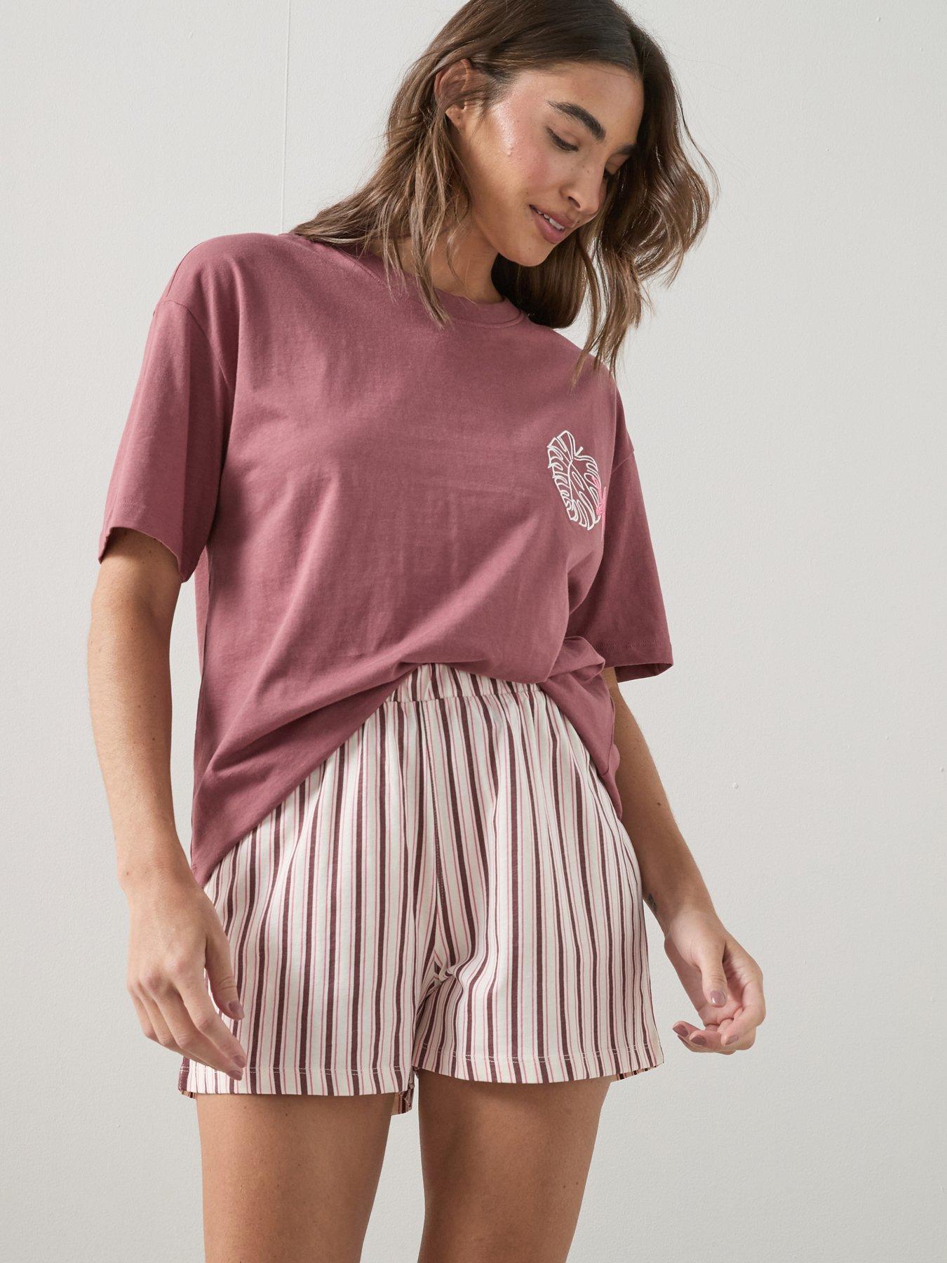 The Very Collection Embroided Palm T-shirt And Short Pyjama Set