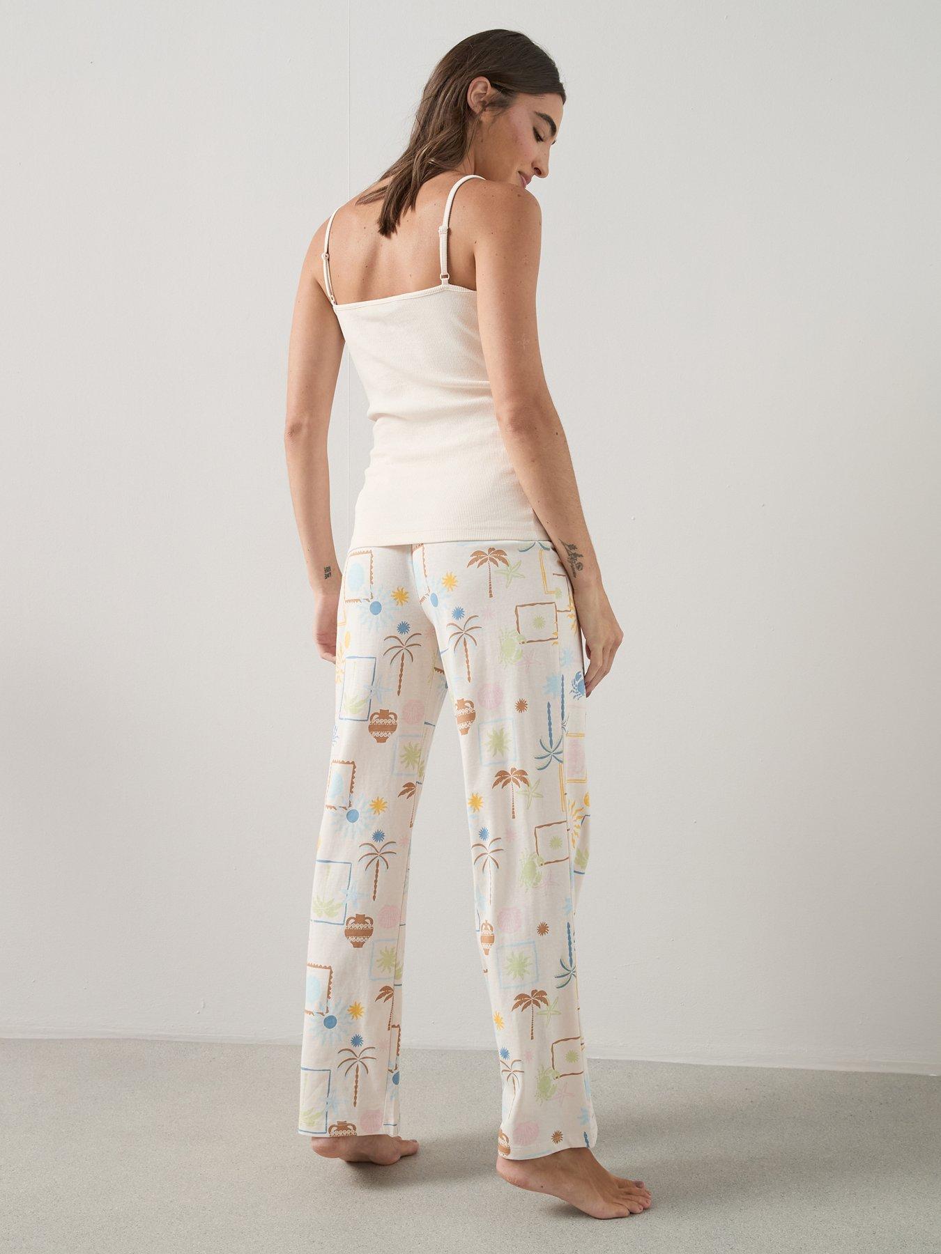 Image 2 of 7 of The Very Collection Embroided Palm Cami Vest And Wide Leg Bottom Pyjama Set - Multi