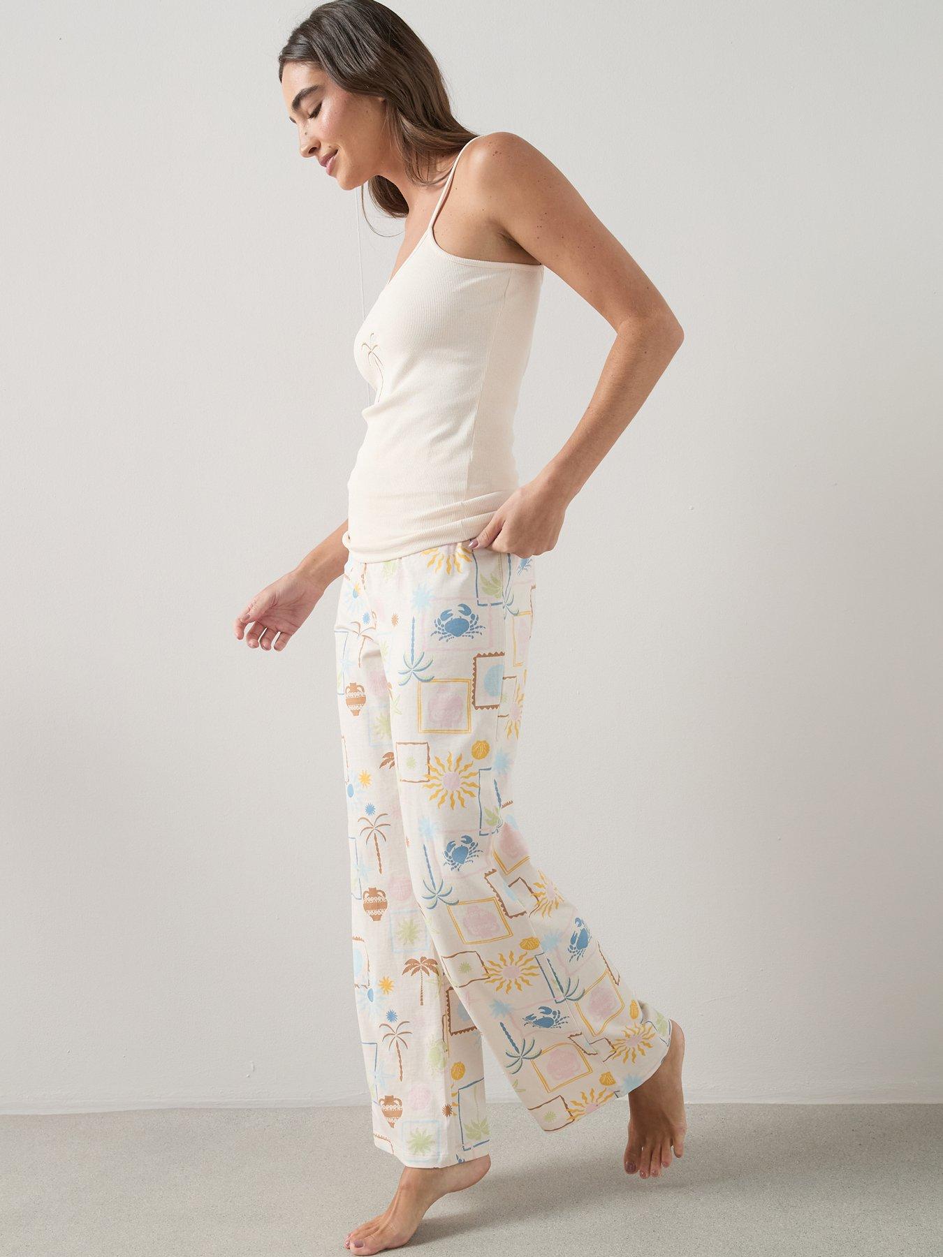 Image 3 of 7 of The Very Collection Embroided Palm Cami Vest And Wide Leg Bottom Pyjama Set - Multi