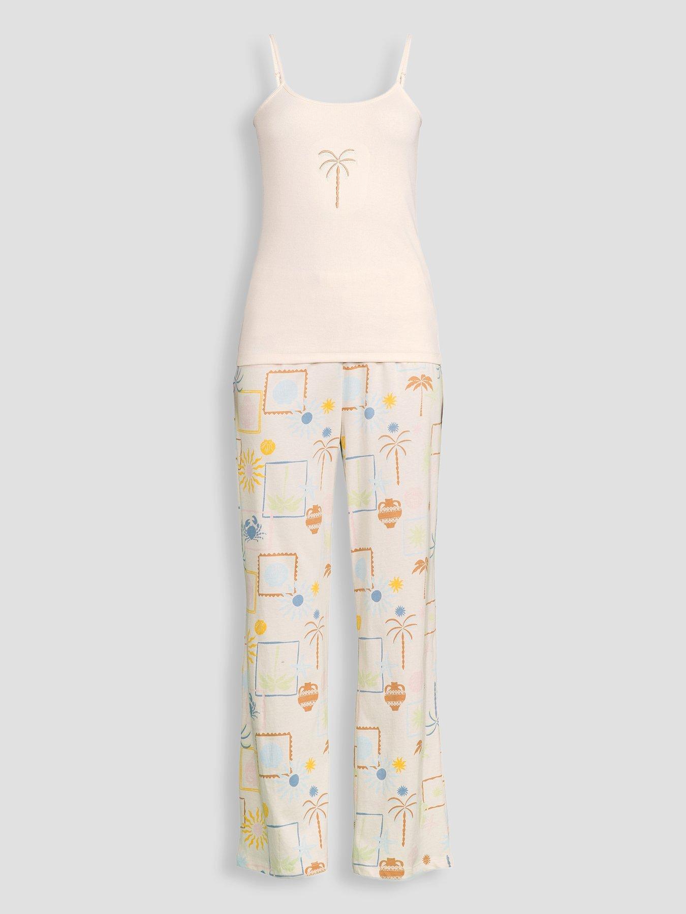 Image 7 of 7 of The Very Collection Embroided Palm Cami Vest And Wide Leg Bottom Pyjama Set - Multi