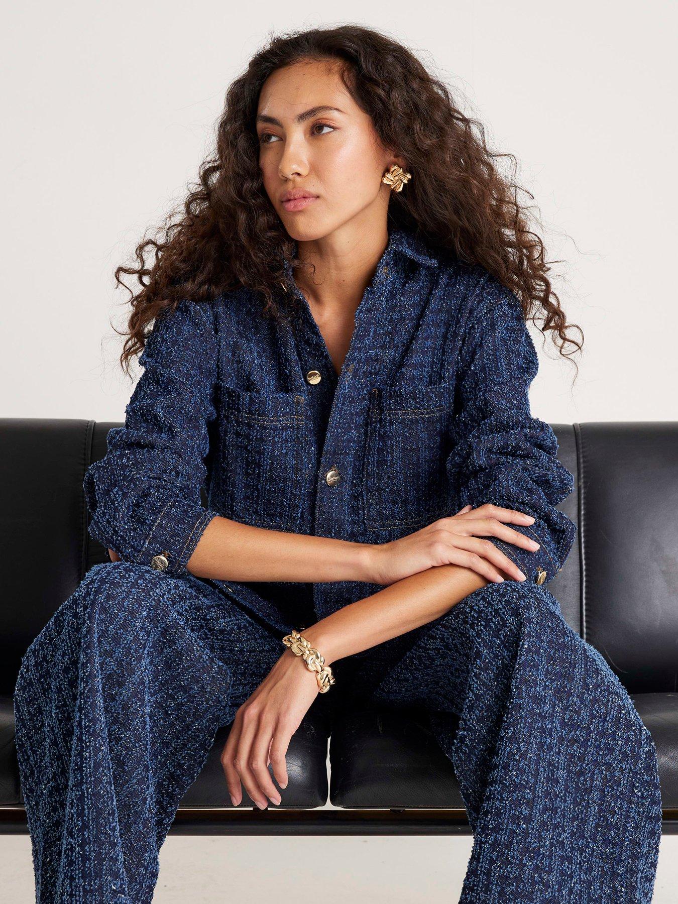 River Island Long Sleeve Sully Boucle Shacket - Blue