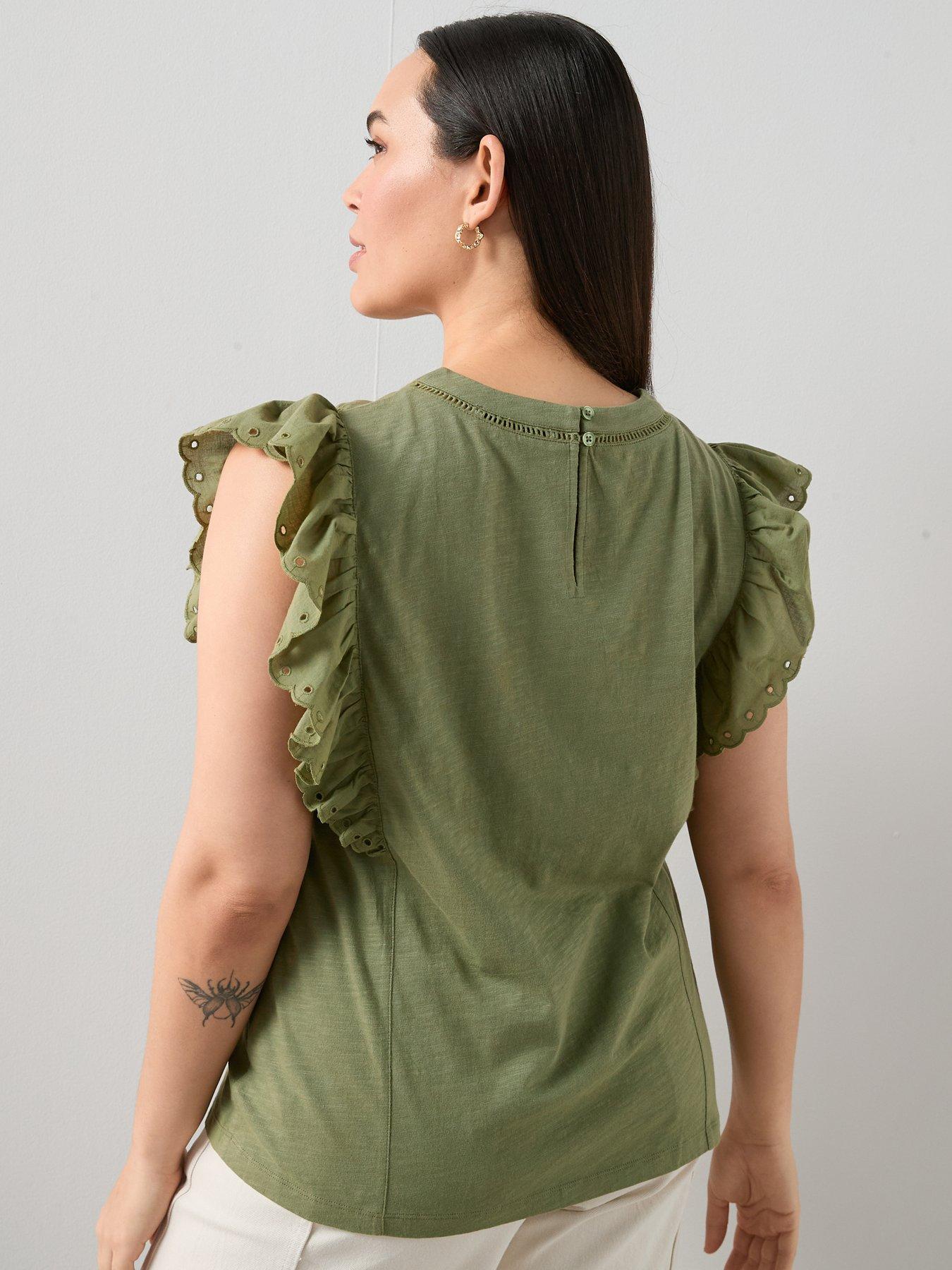 Image 2 of 6 of The Very Collection Curve Frill Sleeve Cutwork Top