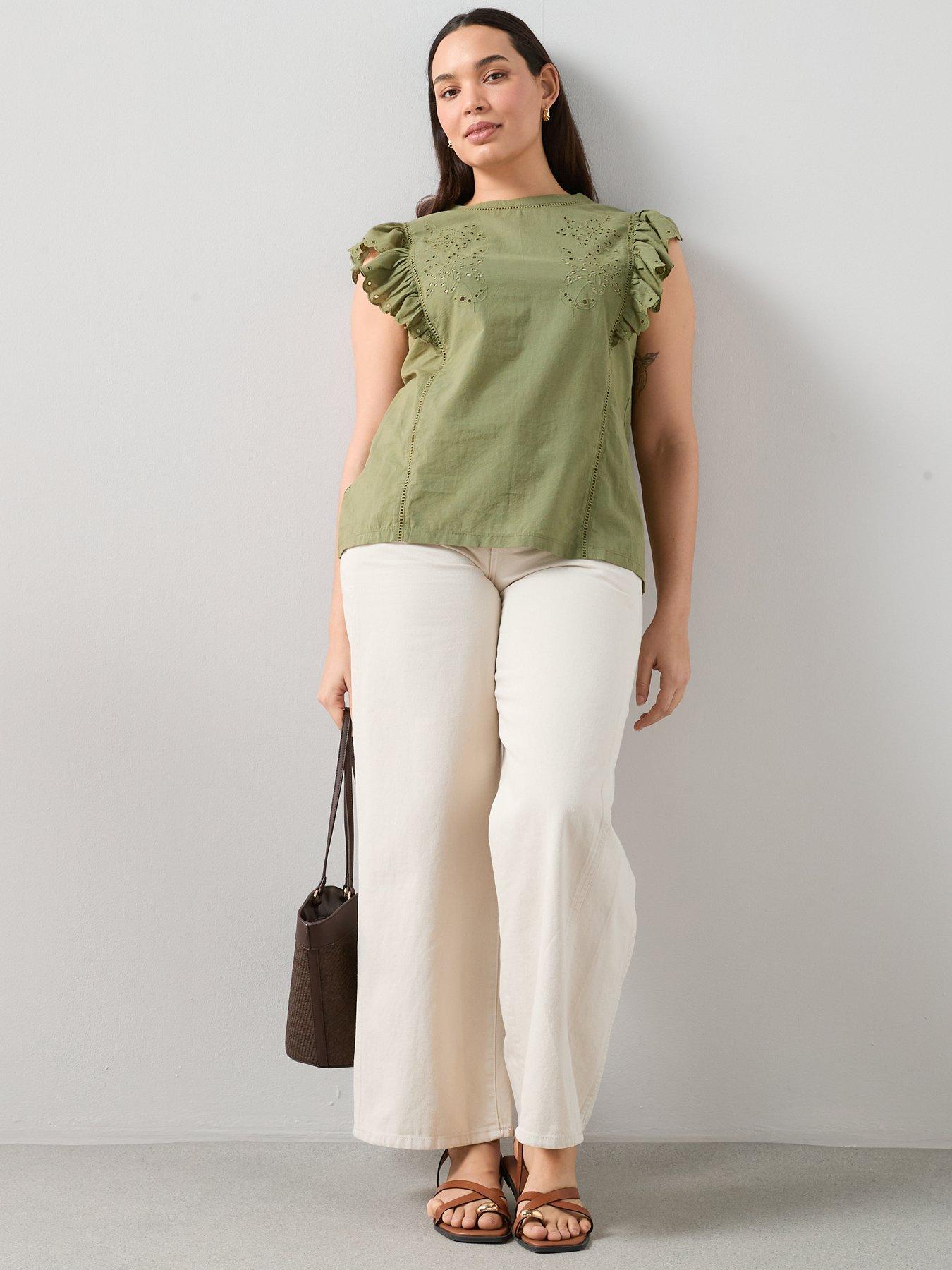Image 3 of 6 of The Very Collection Curve Frill Sleeve Cutwork Top