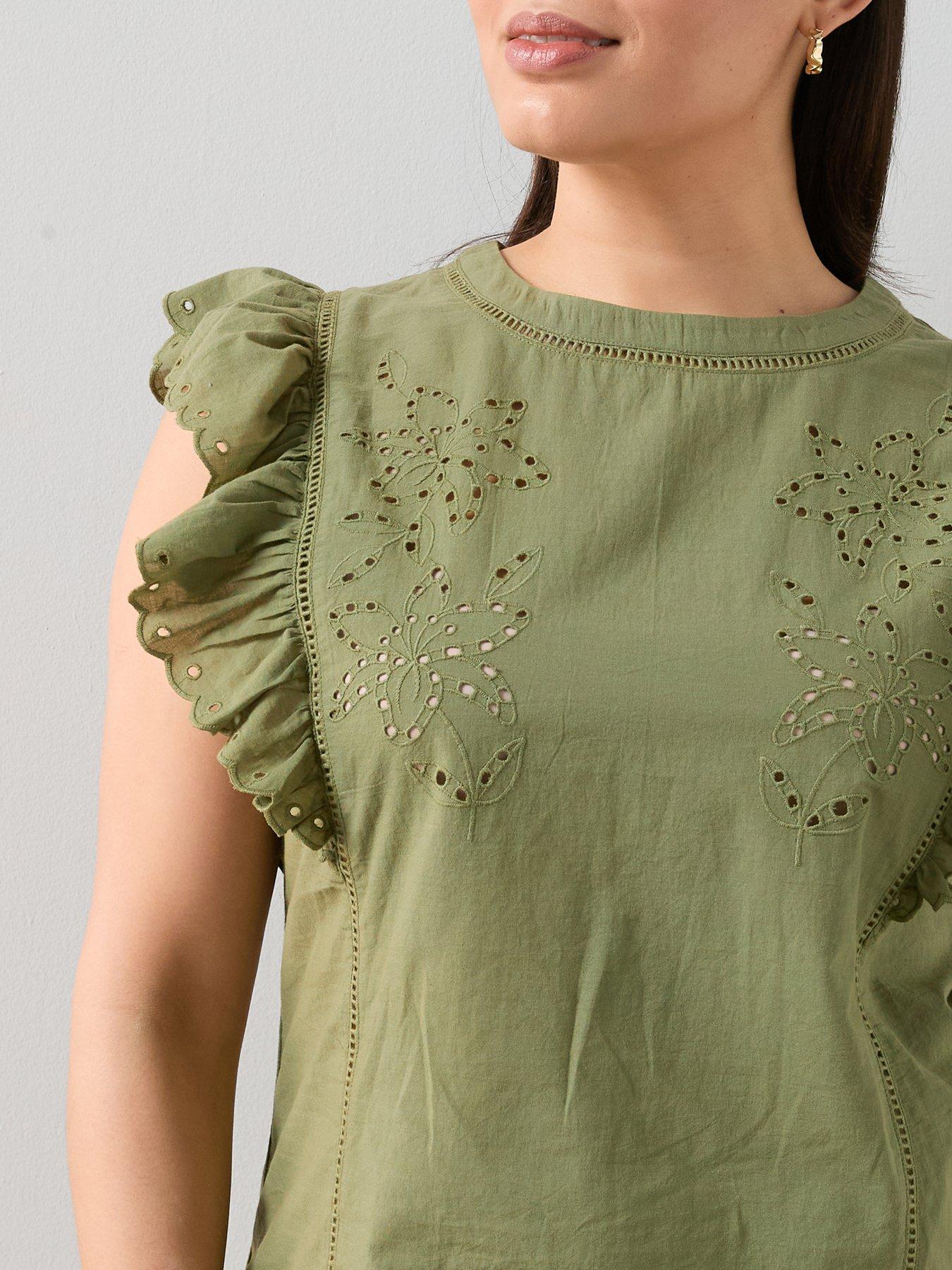 Image 4 of 6 of The Very Collection Curve Frill Sleeve Cutwork Top
