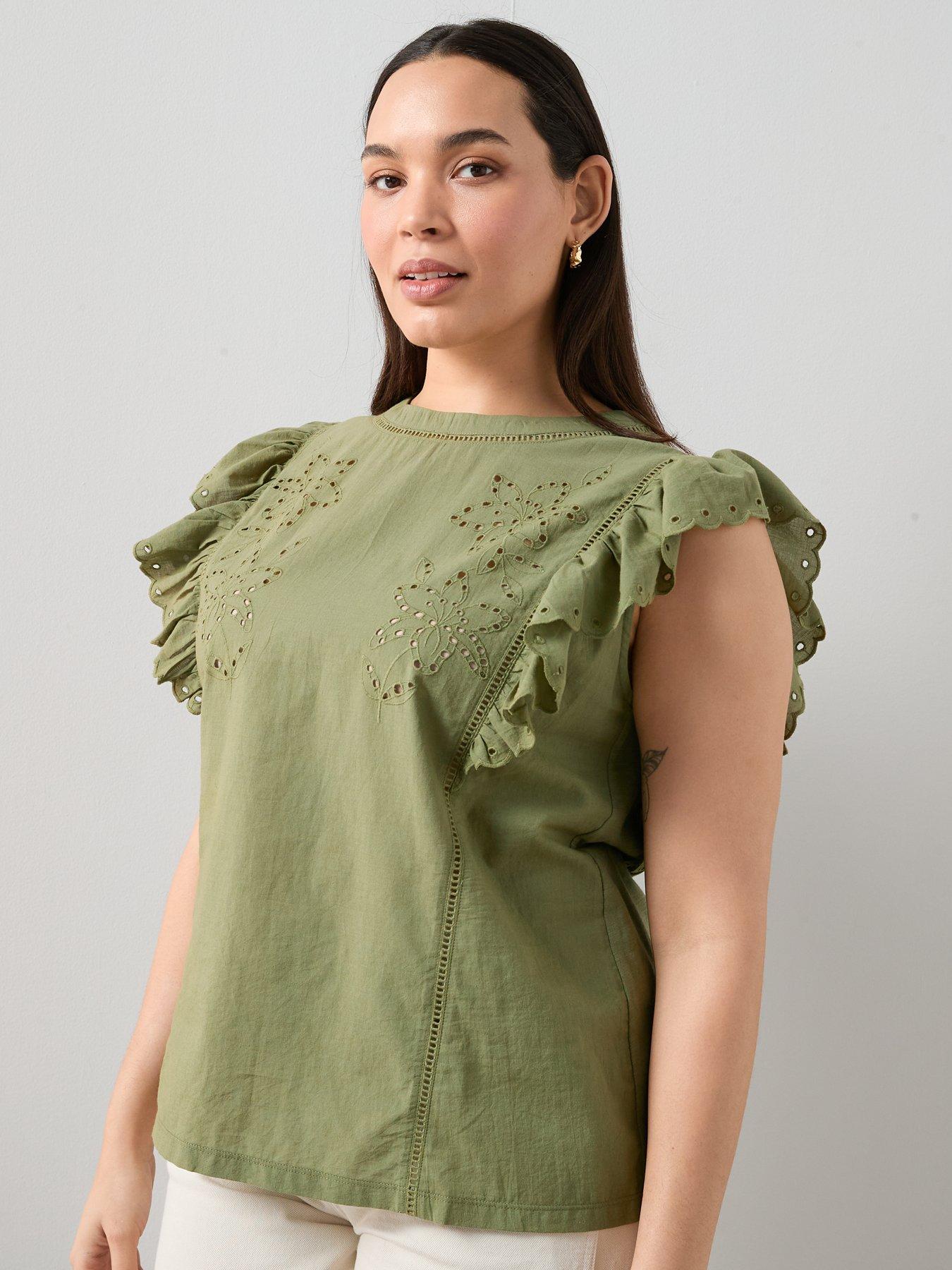 Image 5 of 6 of The Very Collection Curve Frill Sleeve Cutwork Top