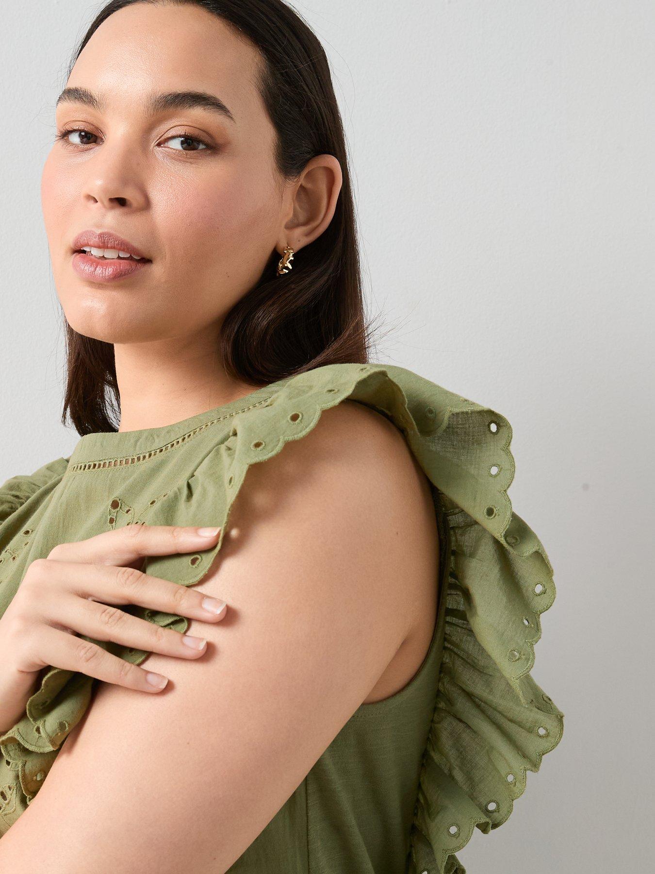 Image 6 of 6 of The Very Collection Curve Frill Sleeve Cutwork Top