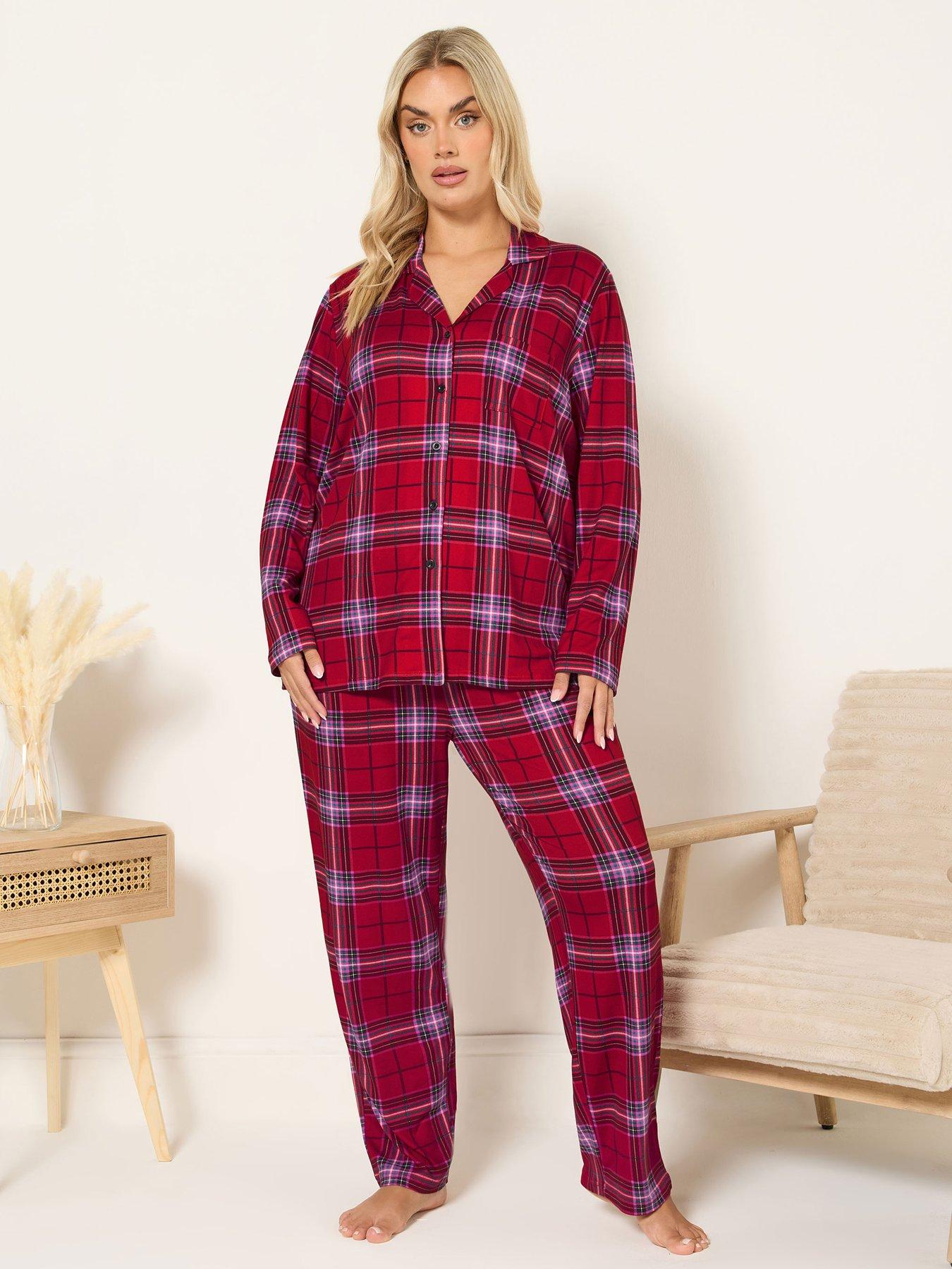 yours-curve-soft-touch-check-button-pyjama-set-redfront