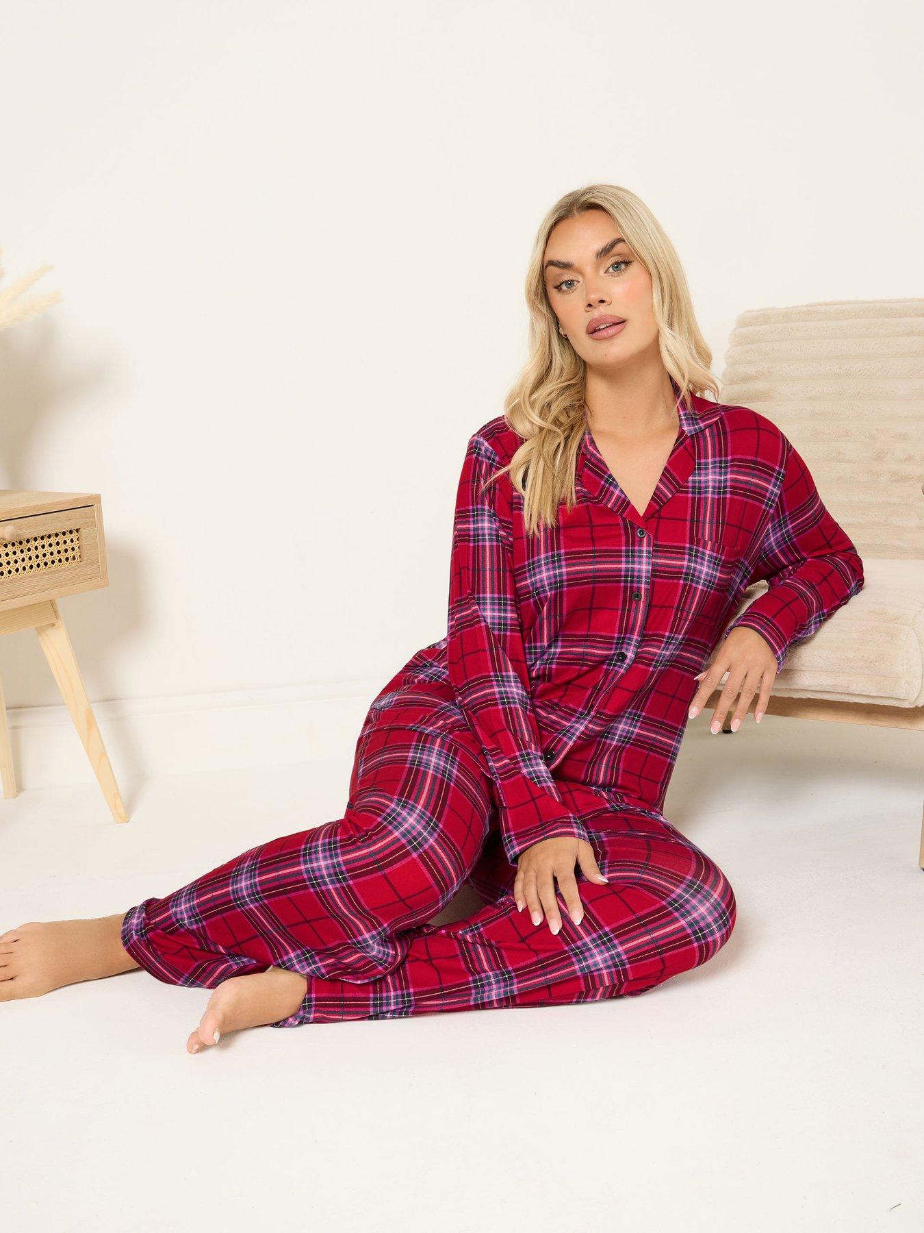 yours-curve-soft-touch-check-button-pyjama-set-redback