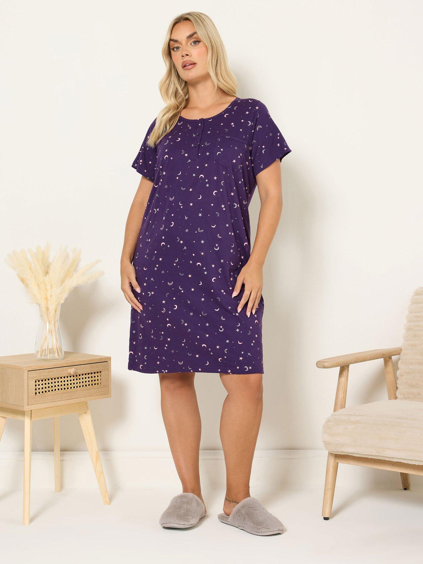Yours Curve Cosmic Moon Placket Nightdress - Purple