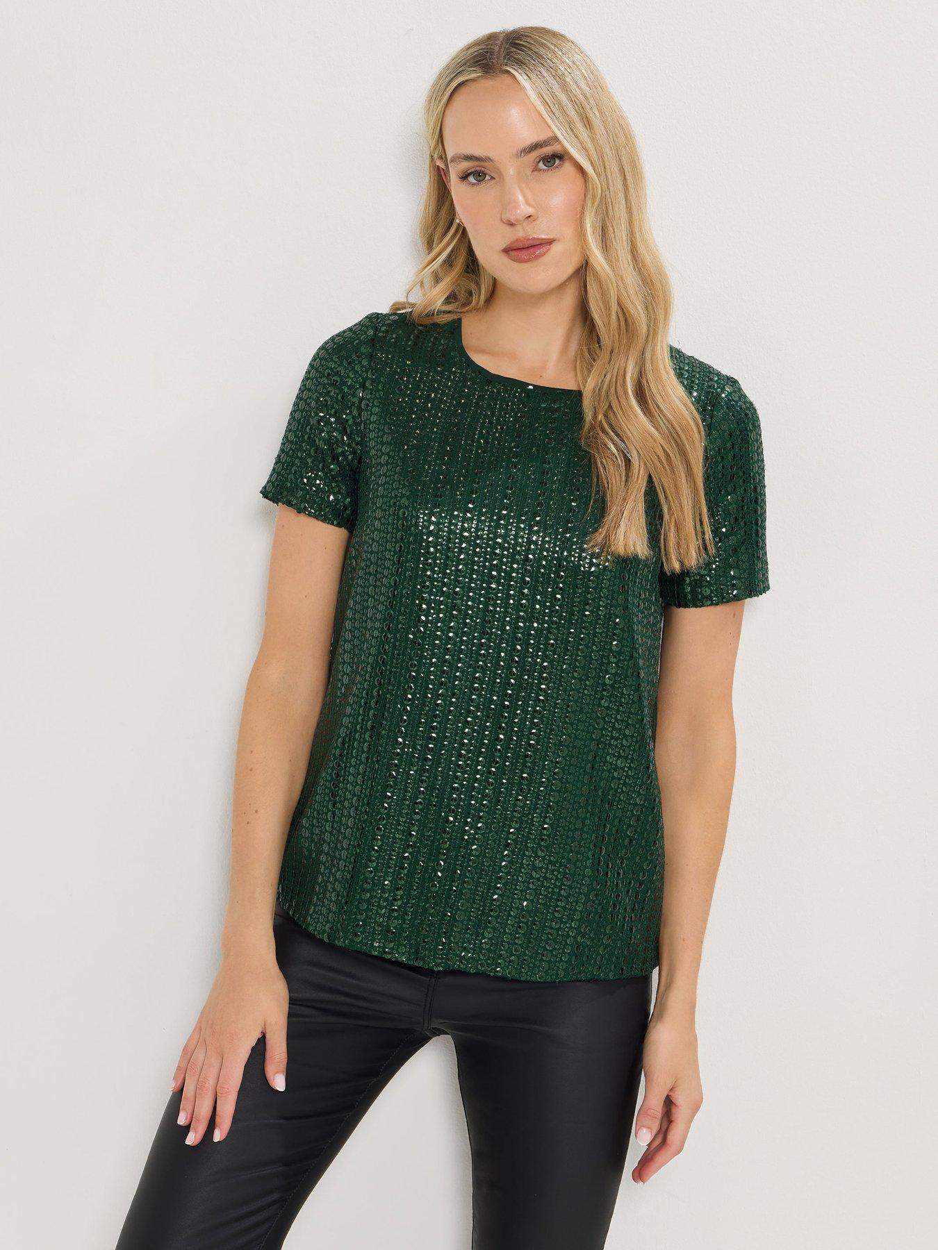Long Tall Sally Short Sleeve Sequin Top - Green