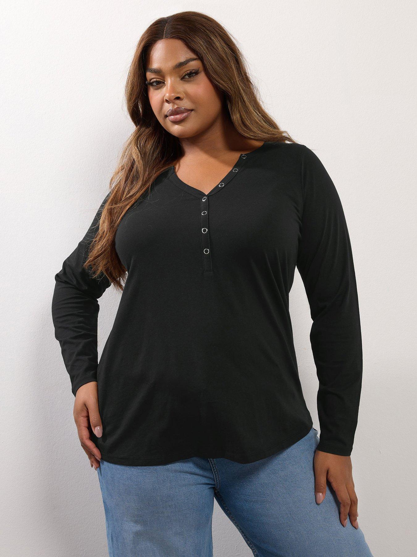 yours-curve-open-neckline-henley-top-black