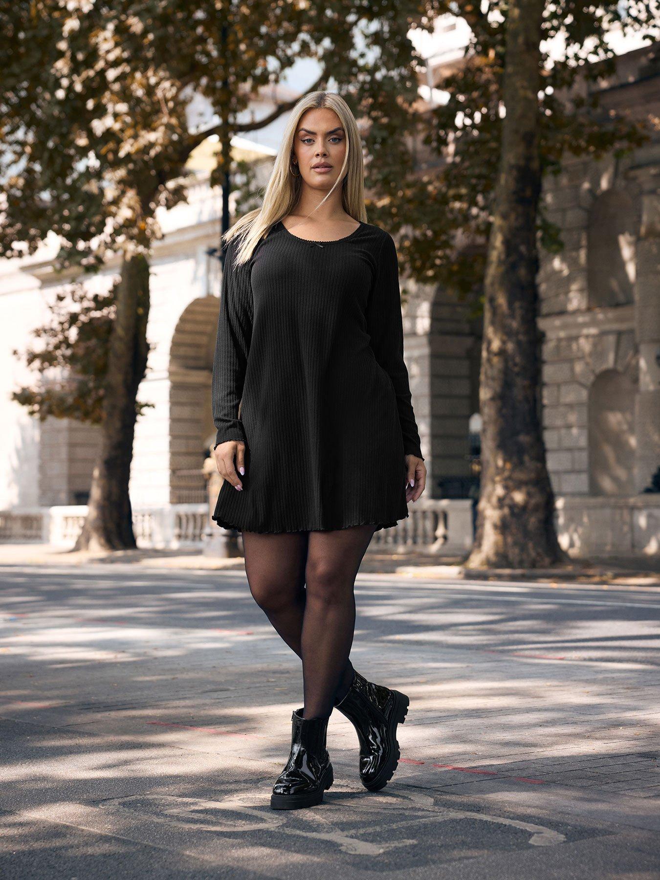 Image 1 of 4 of Yours Curve Rib Tunic Mini Dress - Black