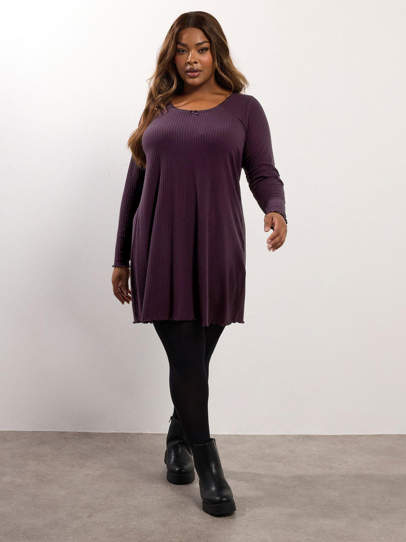 yours-curve-contrast-rib-tunic-purple