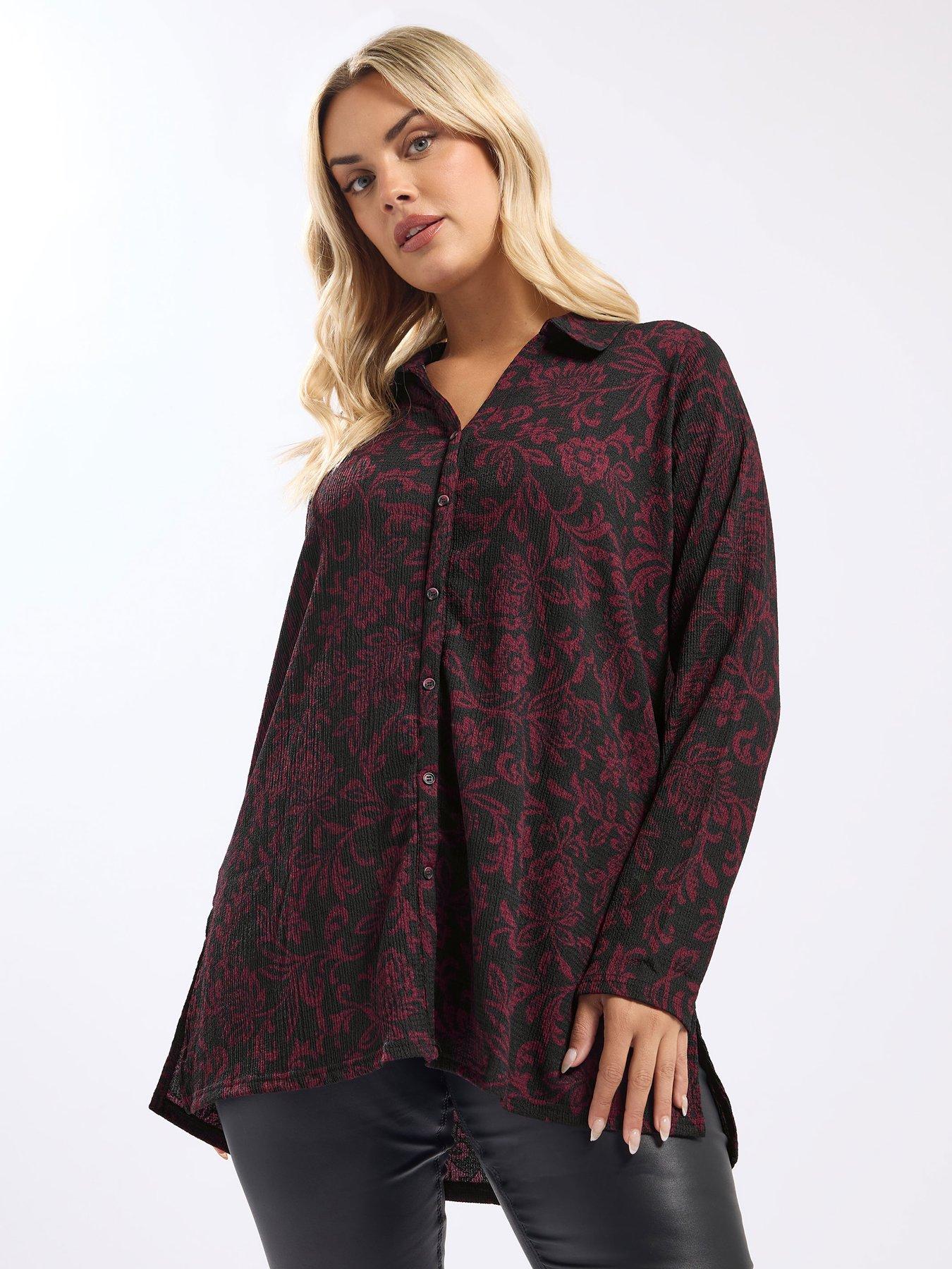 yours-curve-floral-textured-shirt-blackfront