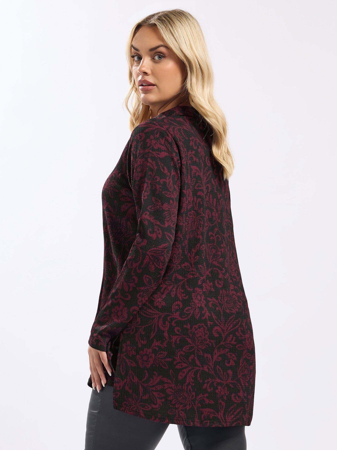 yours-curve-floral-textured-shirt-blackstillFront