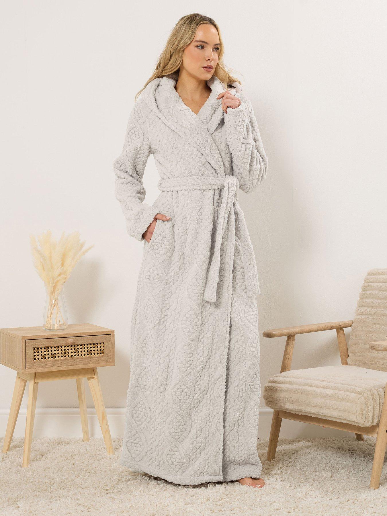 Image 3 of 5 of Long Tall Sally Cable Maxi Hooded Robe - Natural