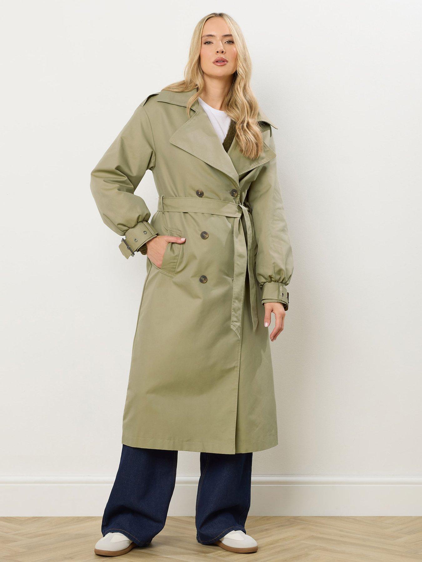 Long Tall Sally Balloon Sleeve Trench Coat - Green