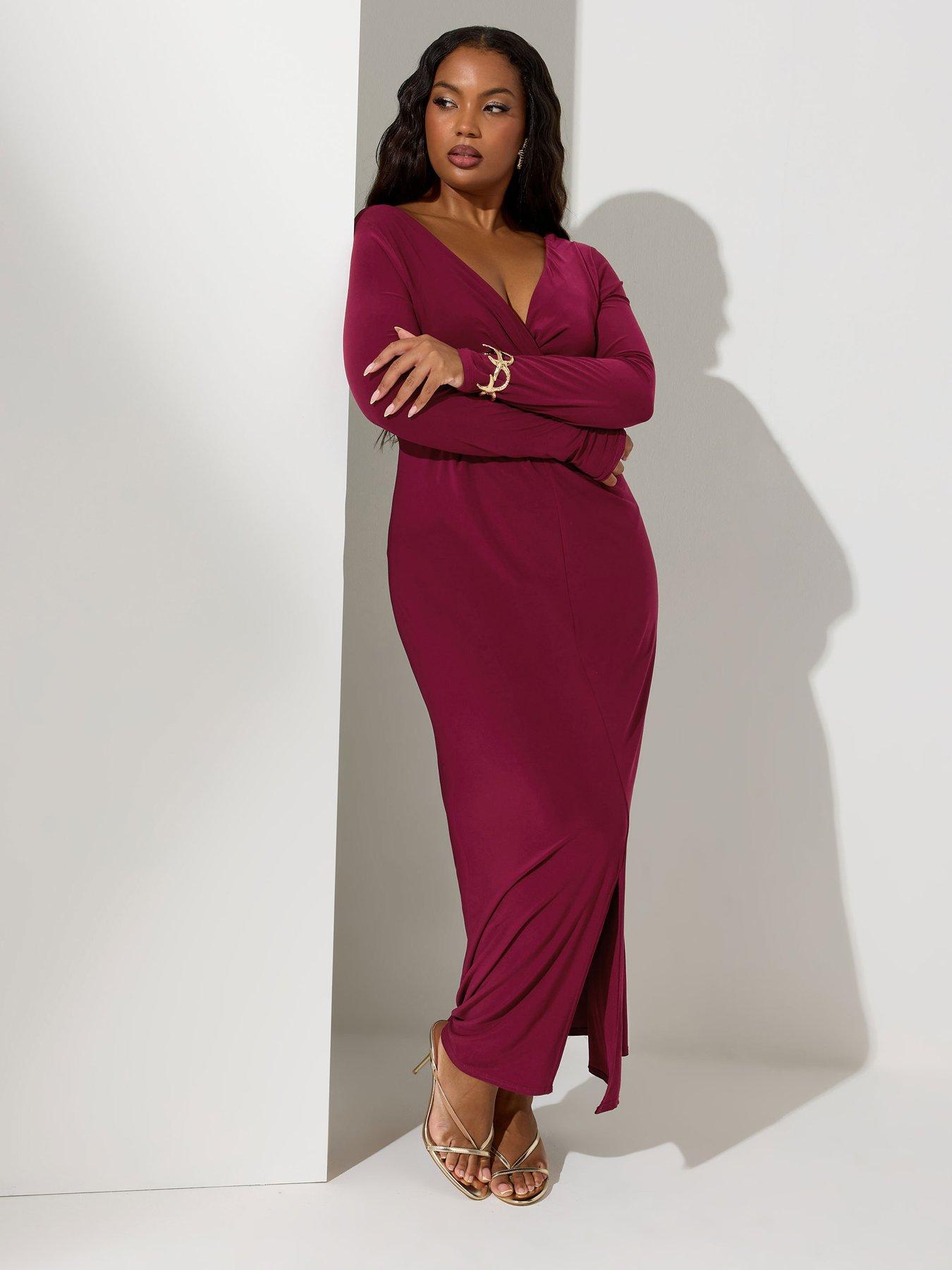 yours-curve-long-sleeve-knot-maxi-dress-red