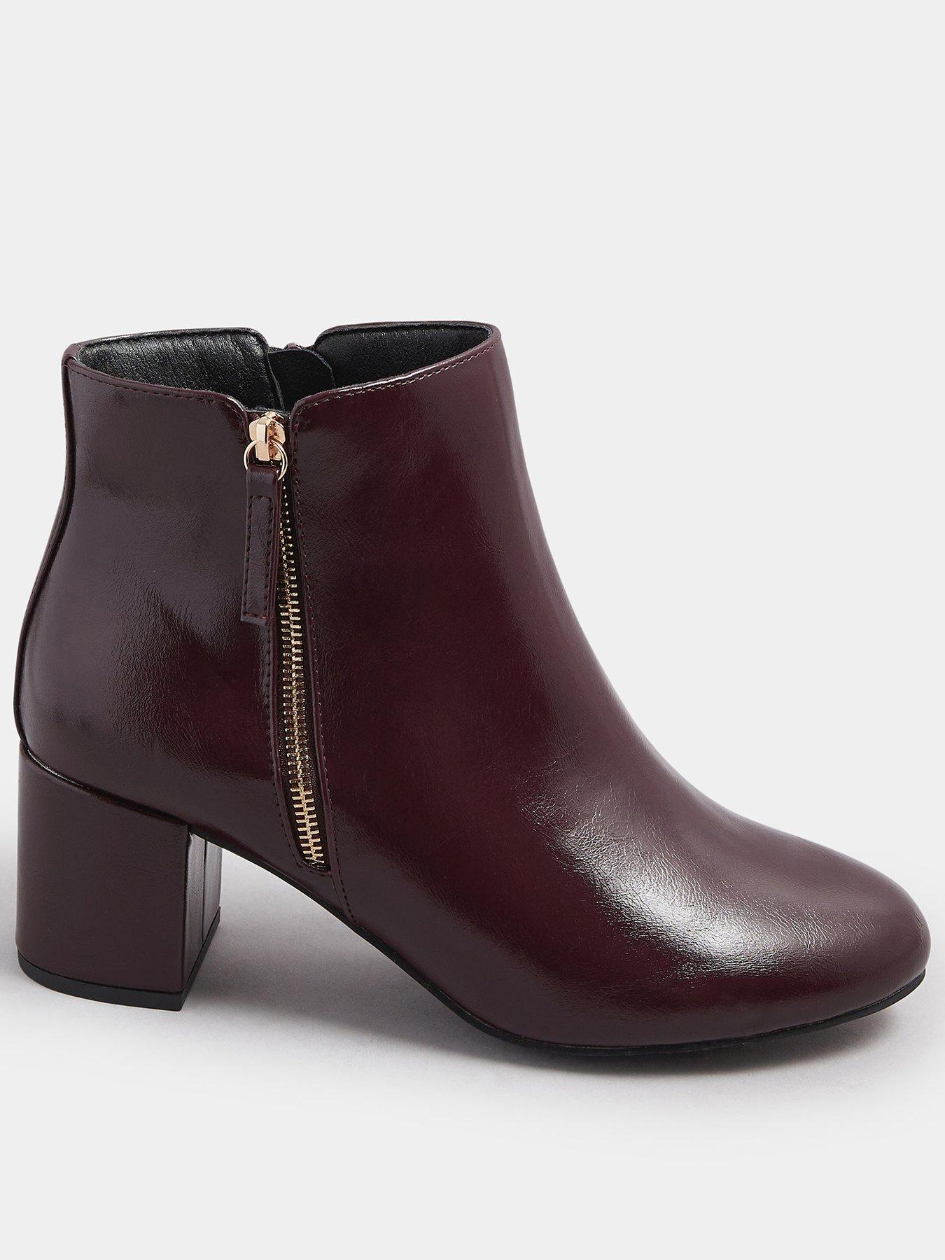 Yours Wide Fit Pu Side Zip Block Boot - Dark Red