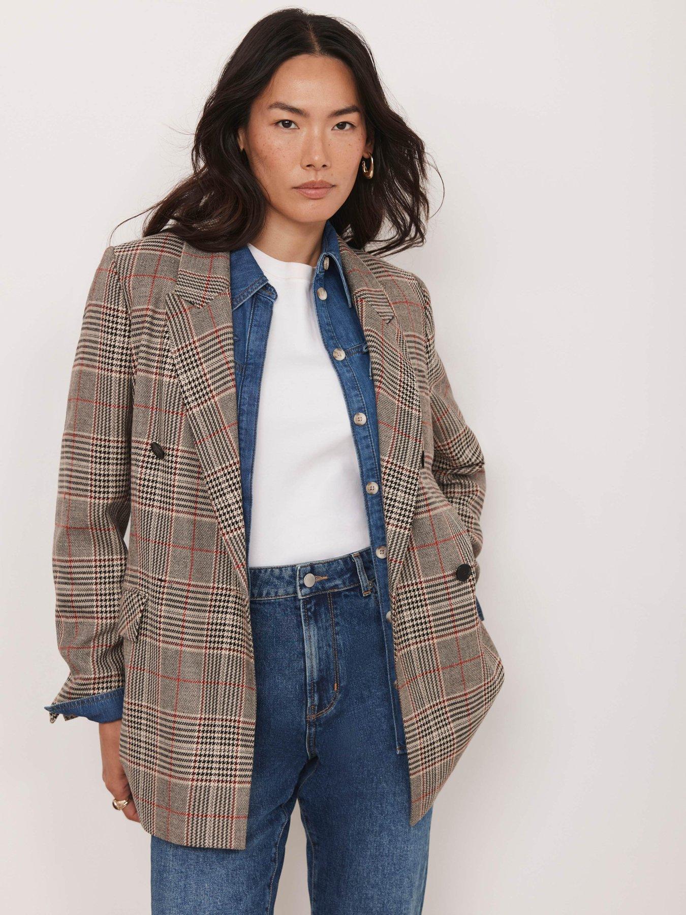 Mint Velvet Neutral Graphic Check Blazer - Beige