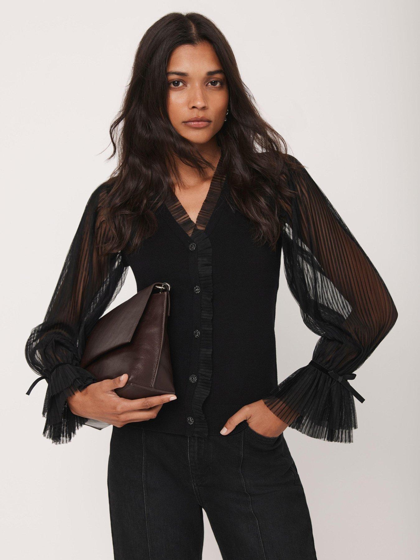 Mint Velvet Tulle Sleeve Cardigan - Black