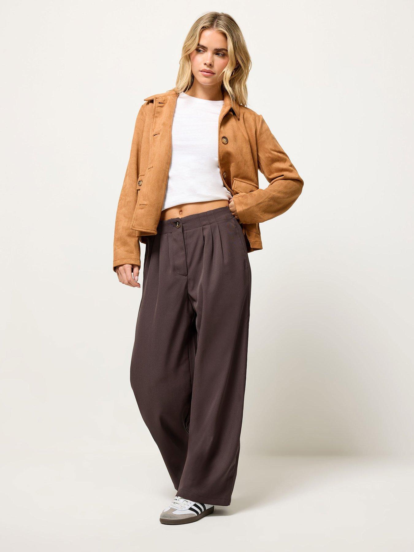 pixiegirl-petite-pleat-front-wide-leg-trouser-brown