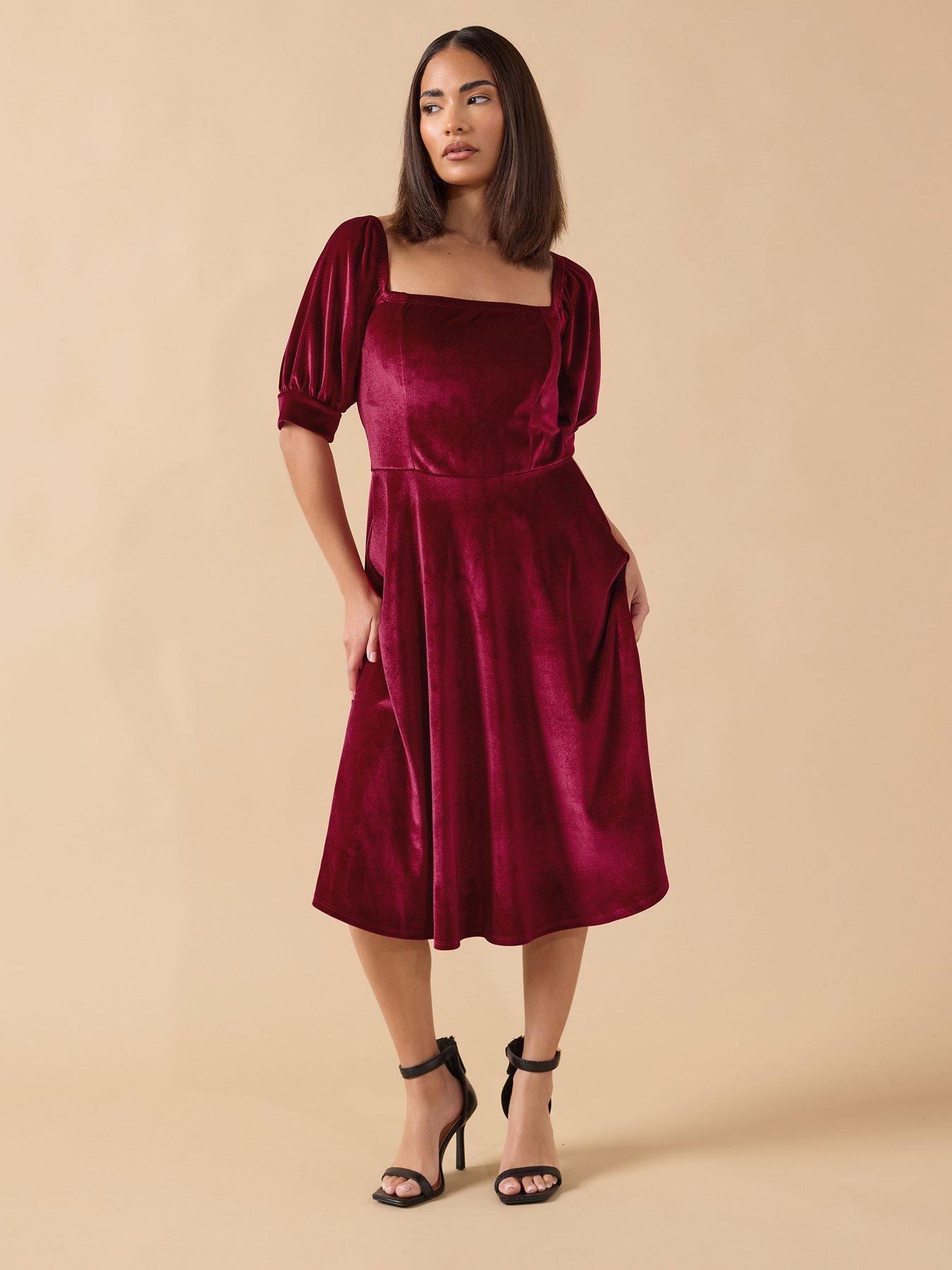 pixiegirl-petite-velour-fit-and-flare-dress-red