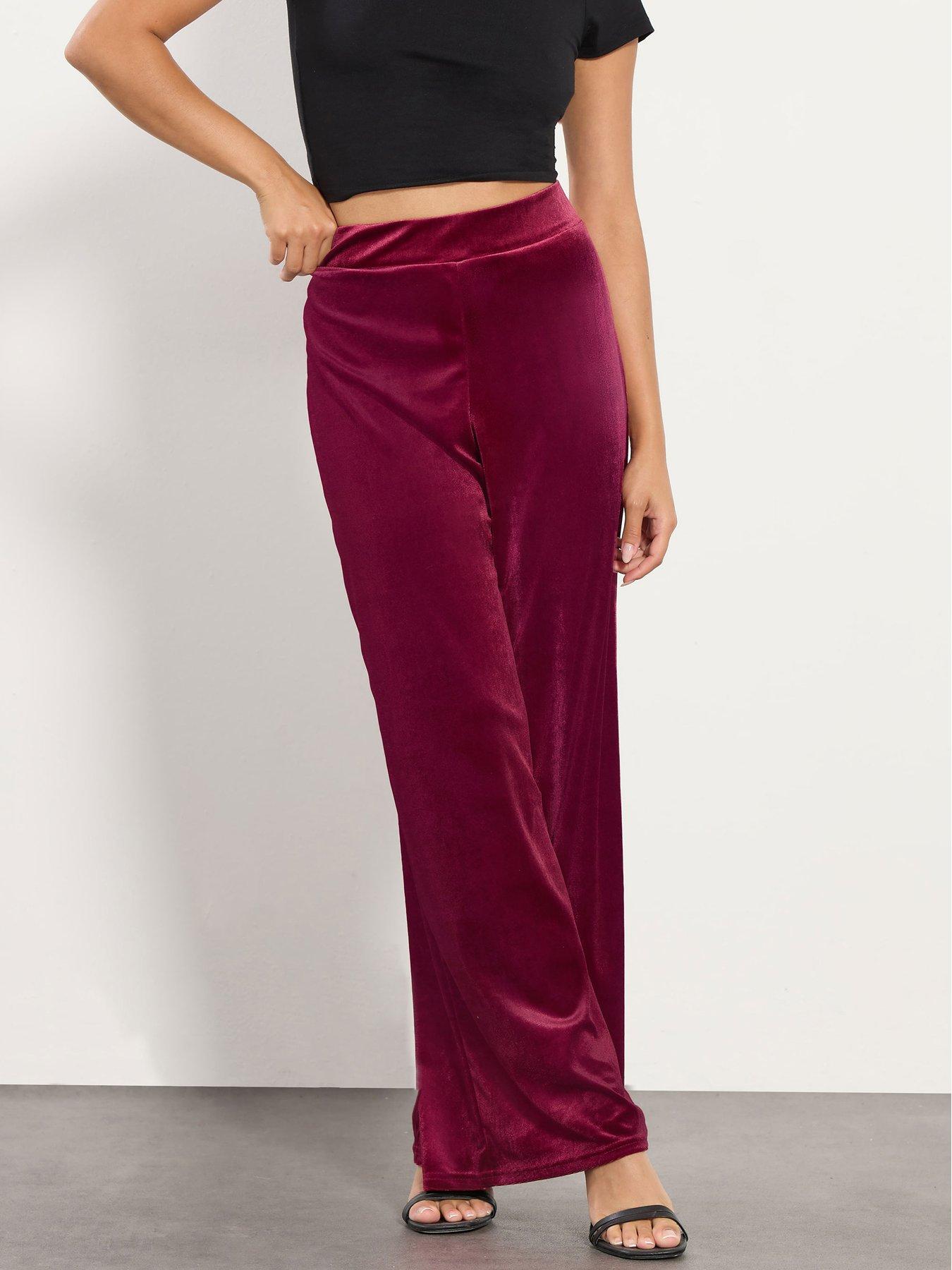 PixieGirl Petite Velour Wide Leg Trouser - Red