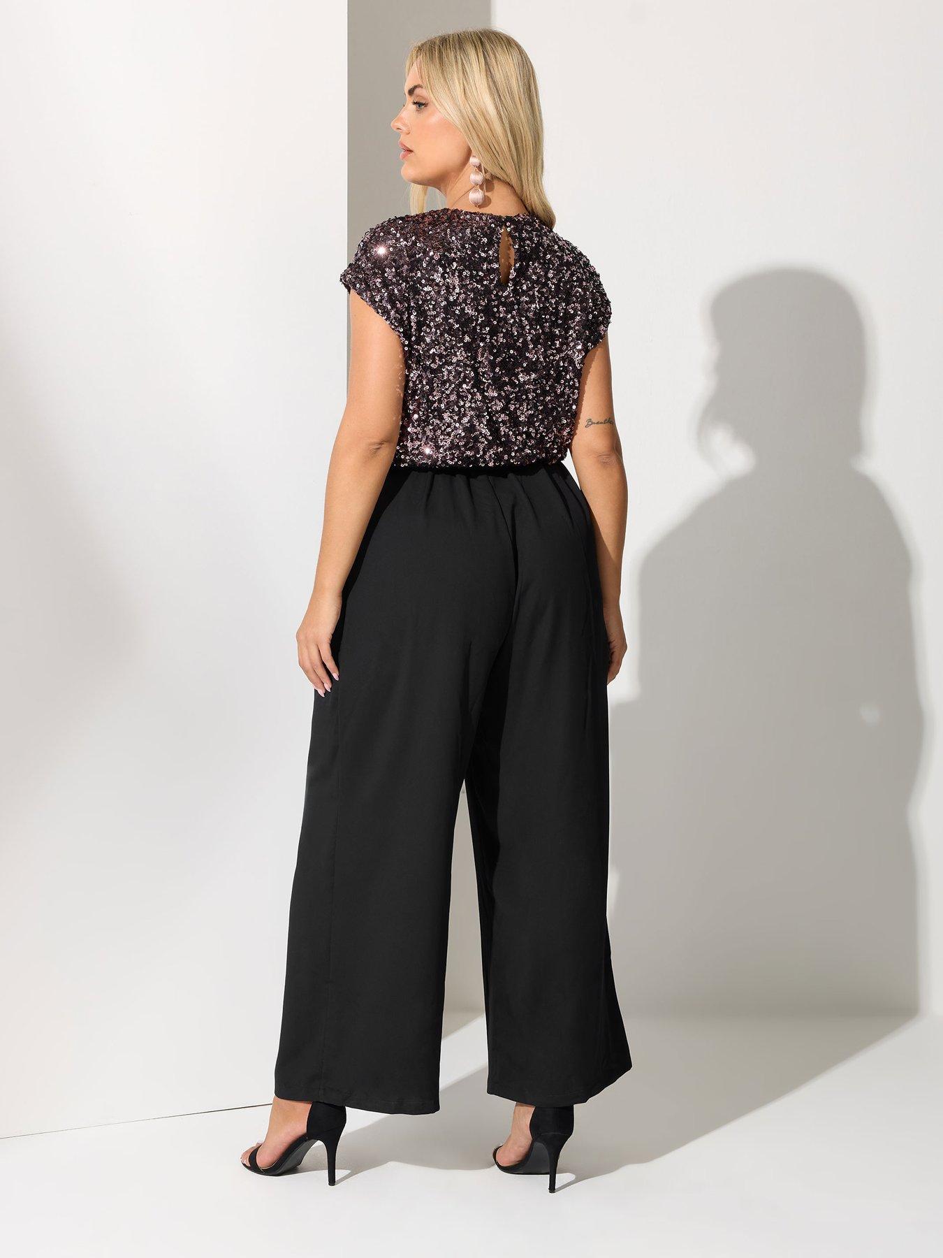 Image 2 of 4 of Yours Curve 2 In 1 Sequin Jumpsuit - Black