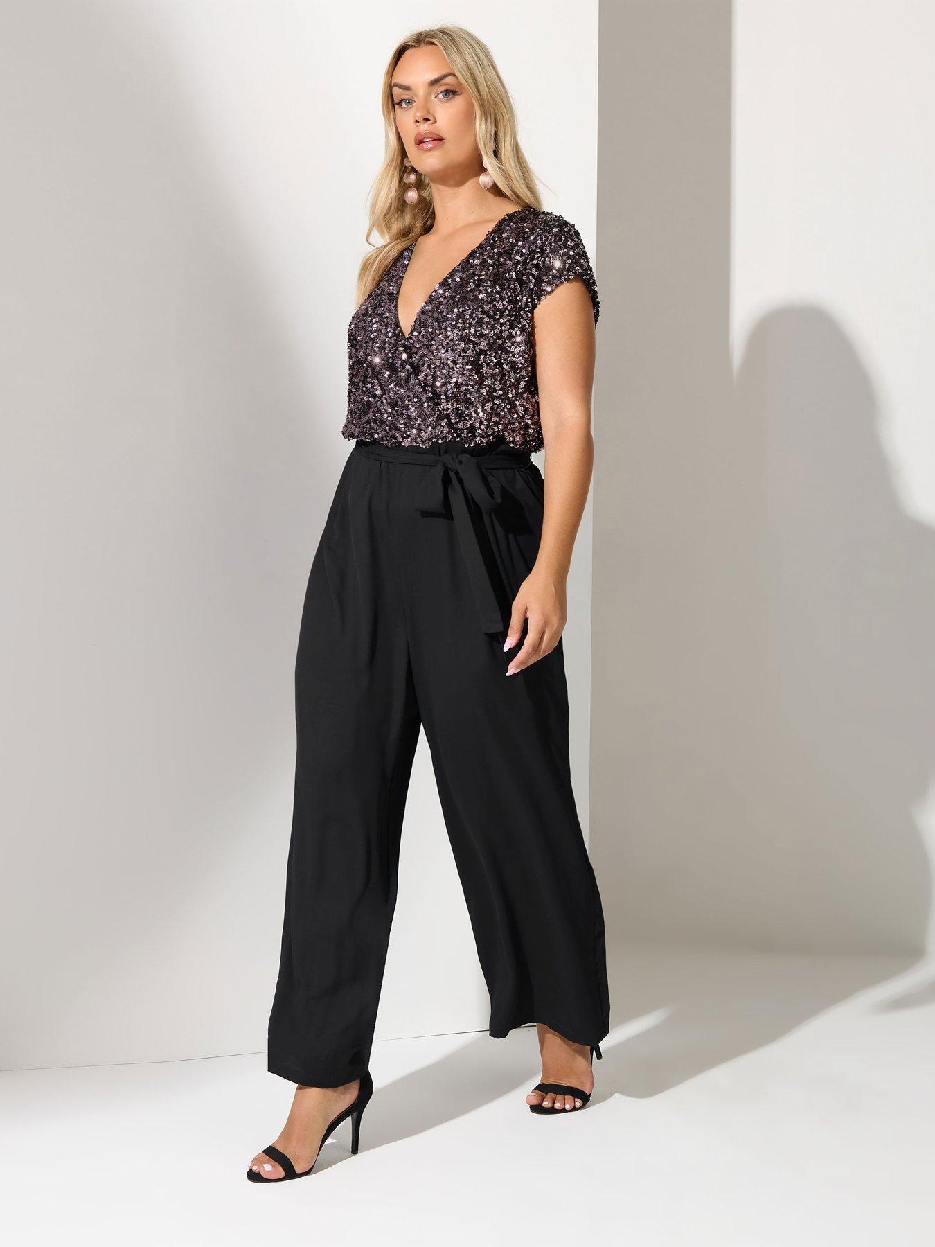 Image 3 of 4 of Yours Curve 2 In 1 Sequin Jumpsuit - Black
