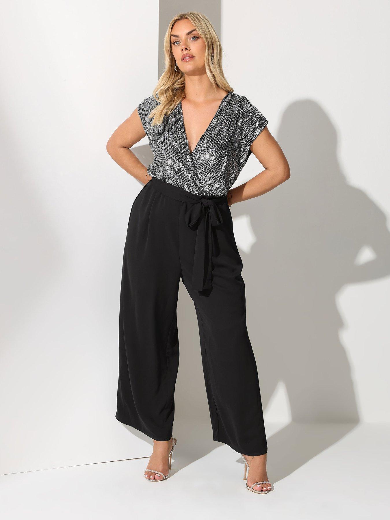 Image 3 of 4 of Yours Curve 2 In 1 Sequin Jumpsuit - Black