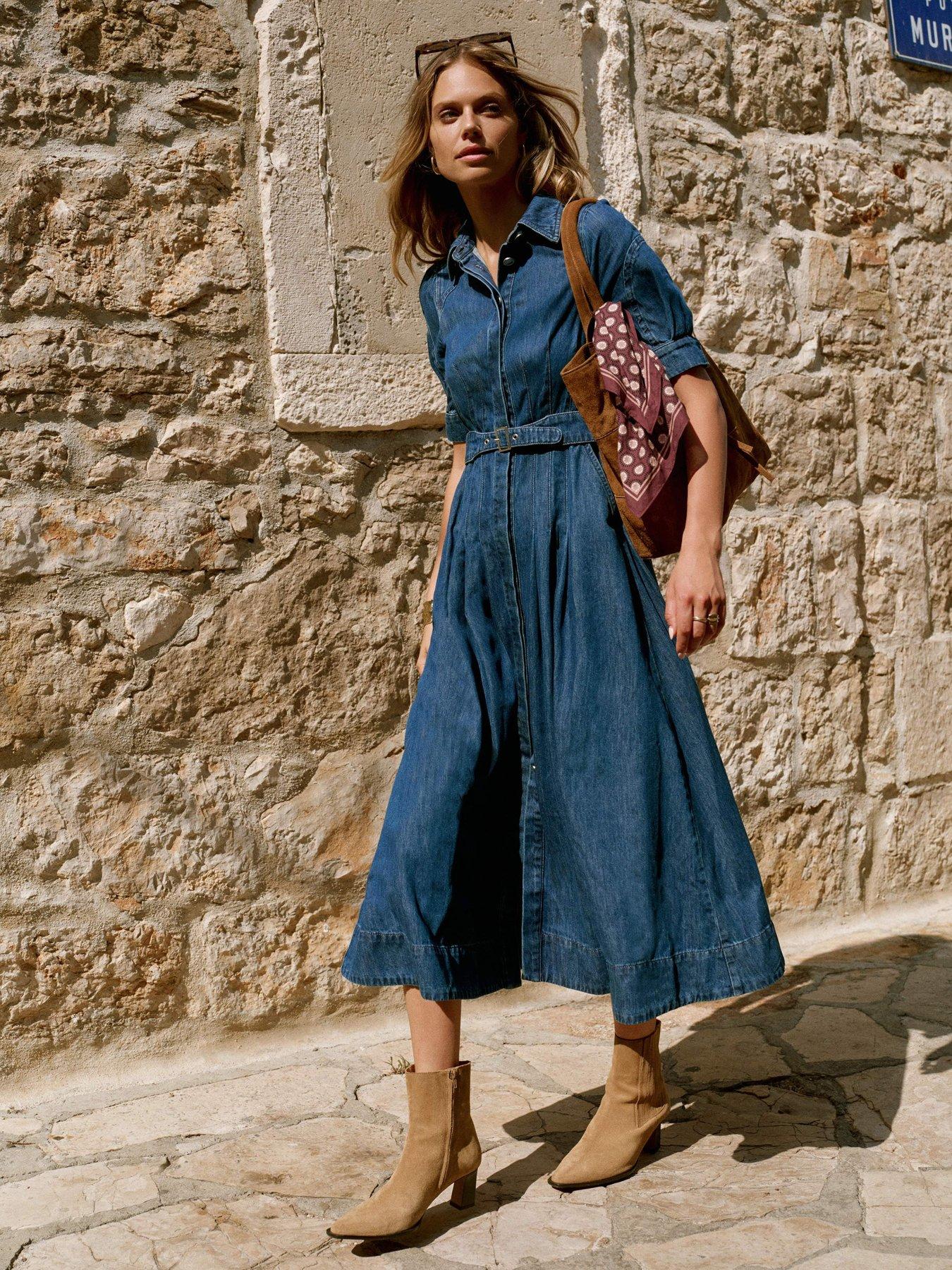 knee length dresses for ladies Stella Midi in Denim L