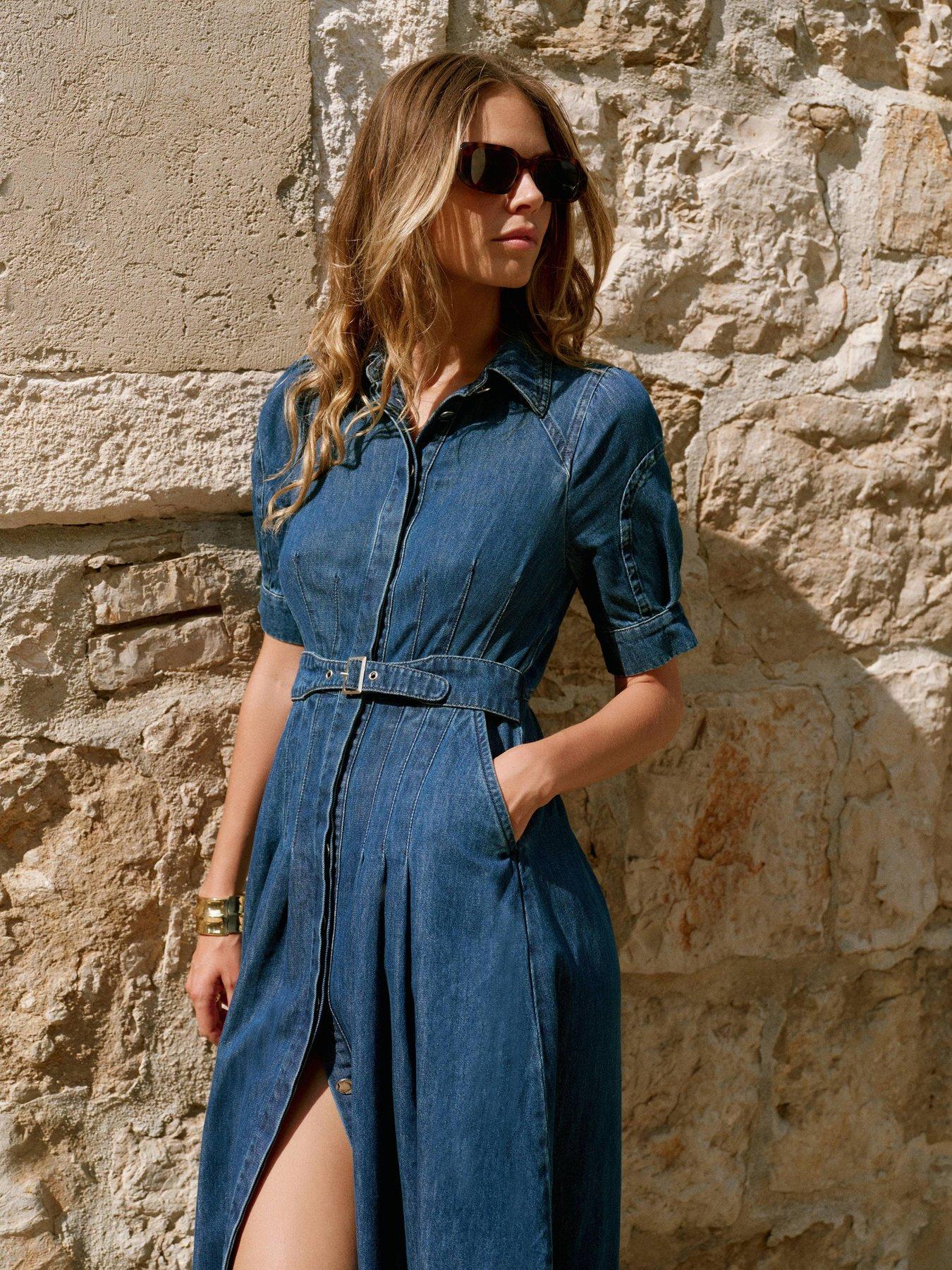 Image 3 of 6 of Mint Velvet Indigo Denim Midi Shirt Dress - Blue