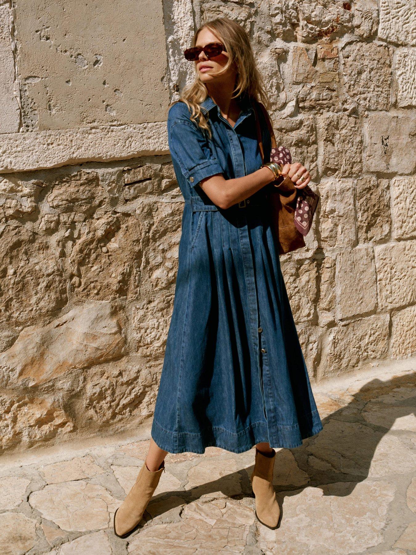 Image 4 of 6 of Mint Velvet Indigo Denim Midi Shirt Dress - Blue