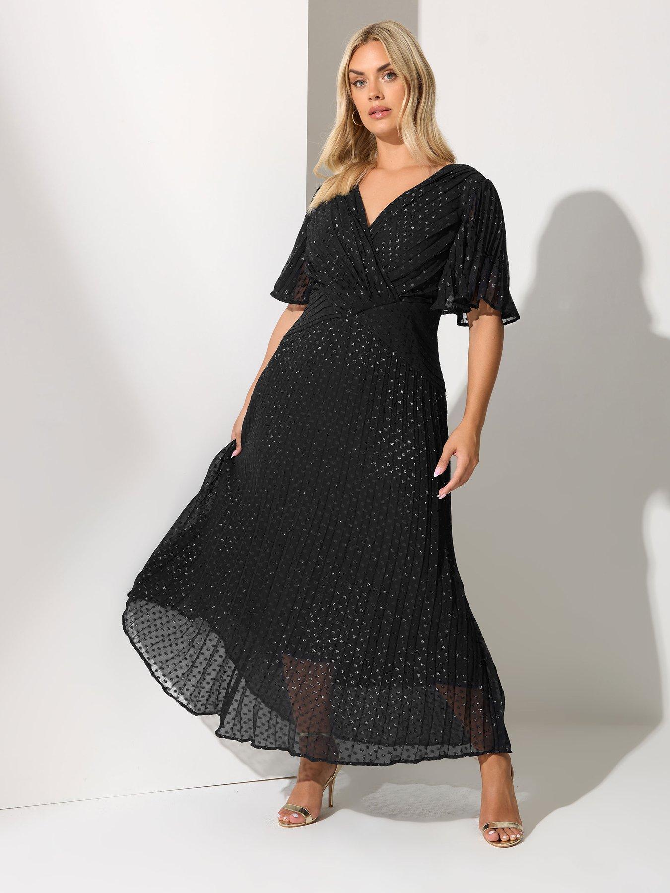 yours-curve-metallic-pleated-wrap-dress-black