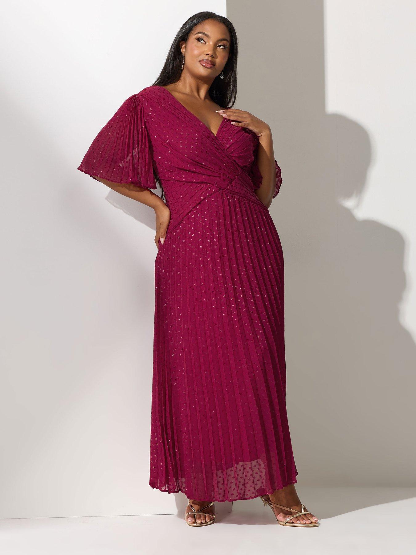 yours-curve-metallic-pleated-wrap-dress-red
