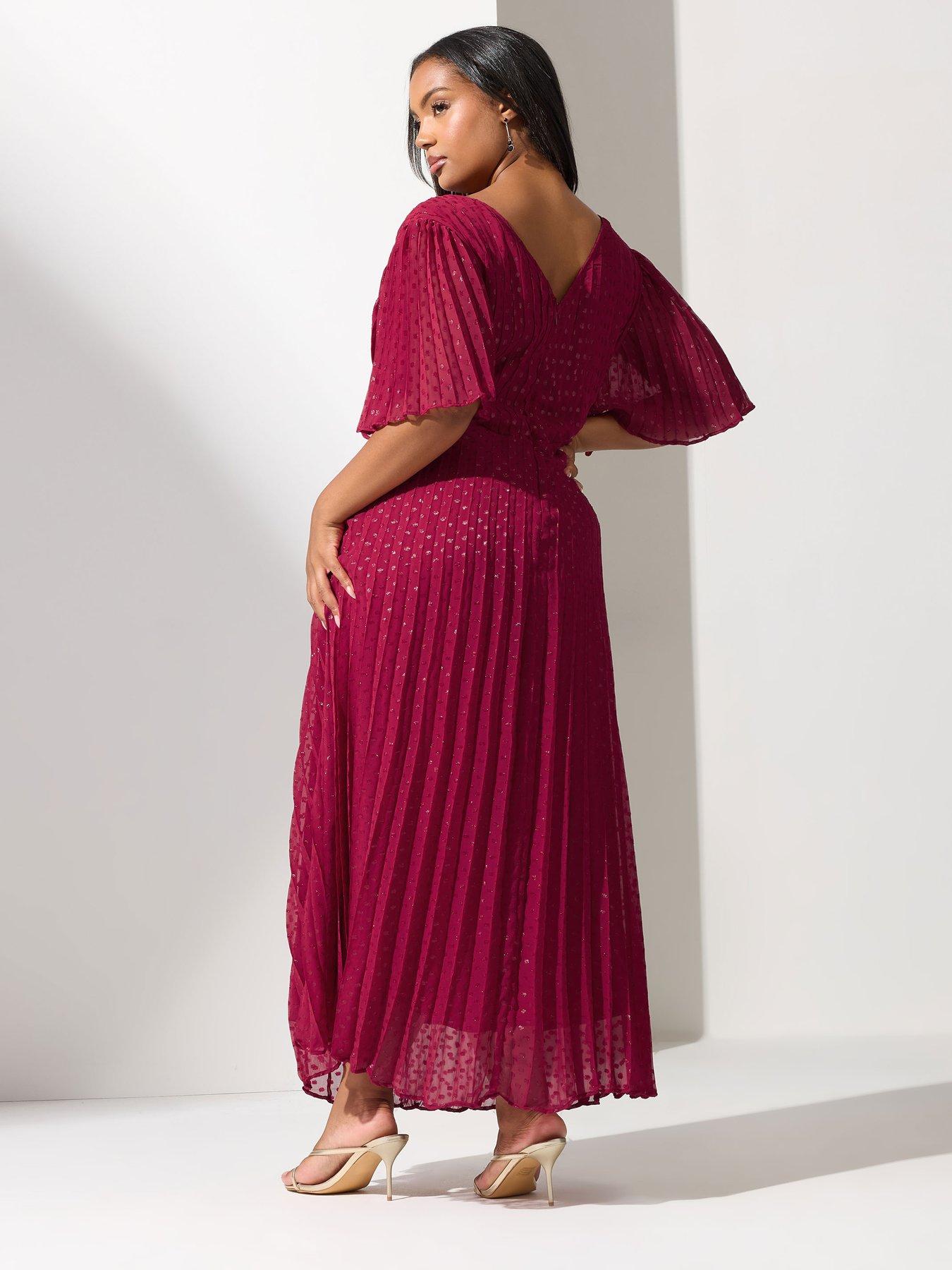 yours-curve-metallic-pleated-wrap-dress-redstillFront