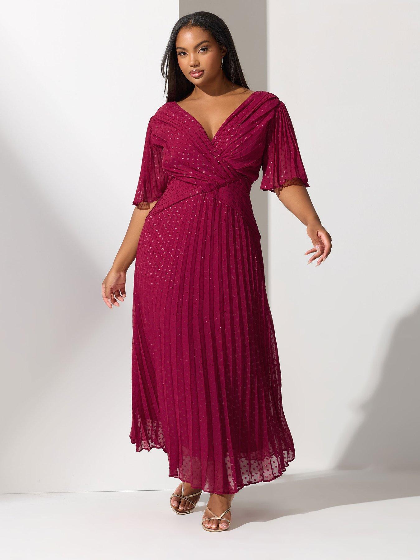 yours-curve-metallic-pleated-wrap-dress-redback