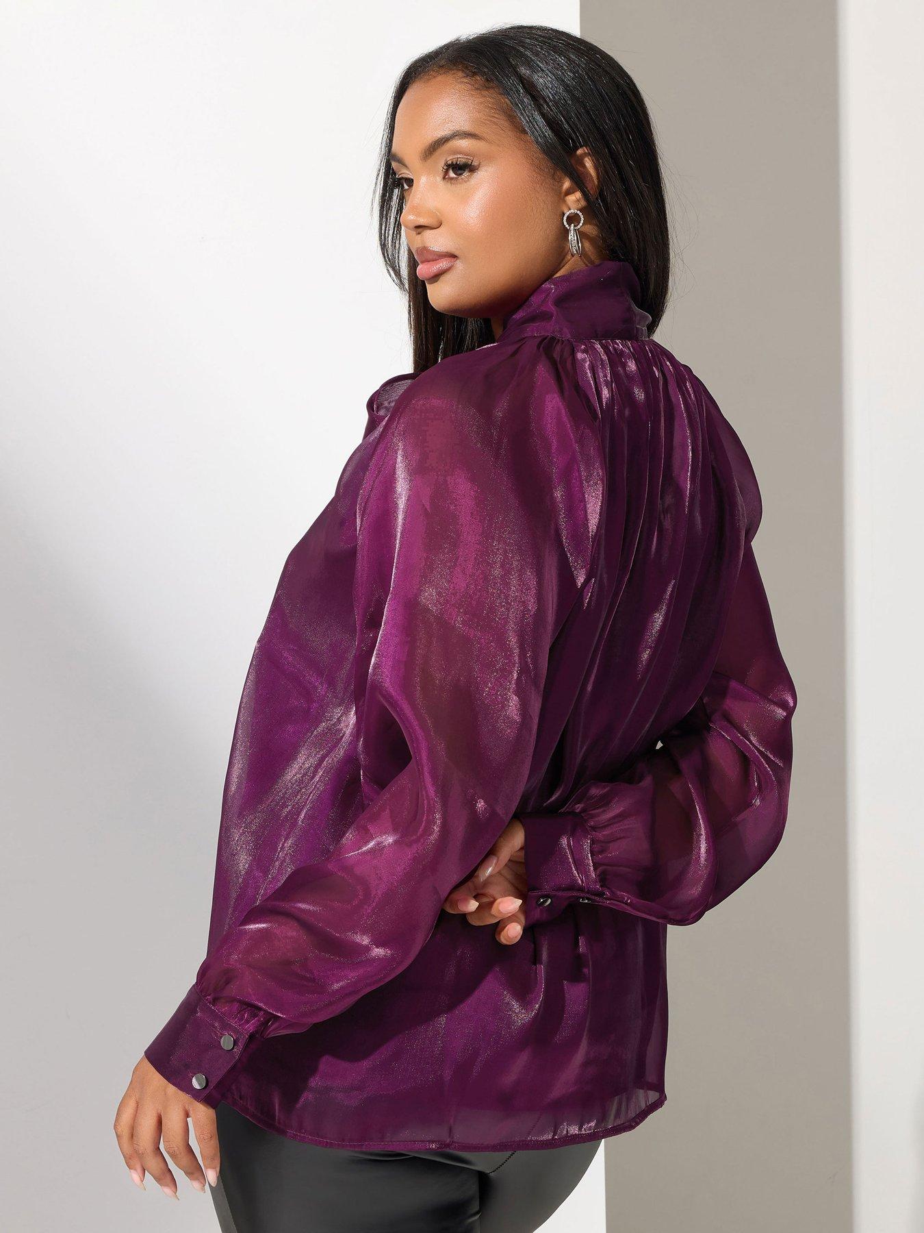 yours-curve-shimmer-organza-blouse-purplestillFront