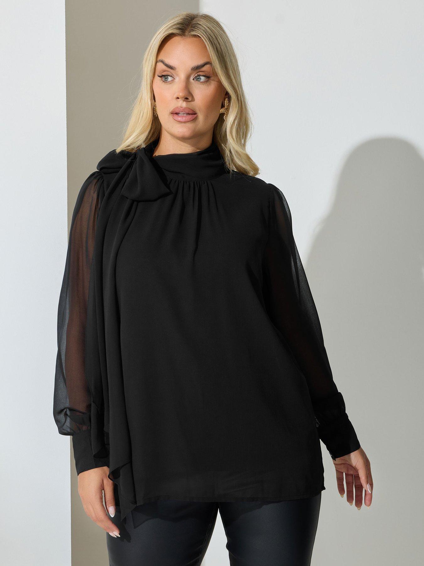 yours-curve-dramatic-side-bow-blouse-blackfront
