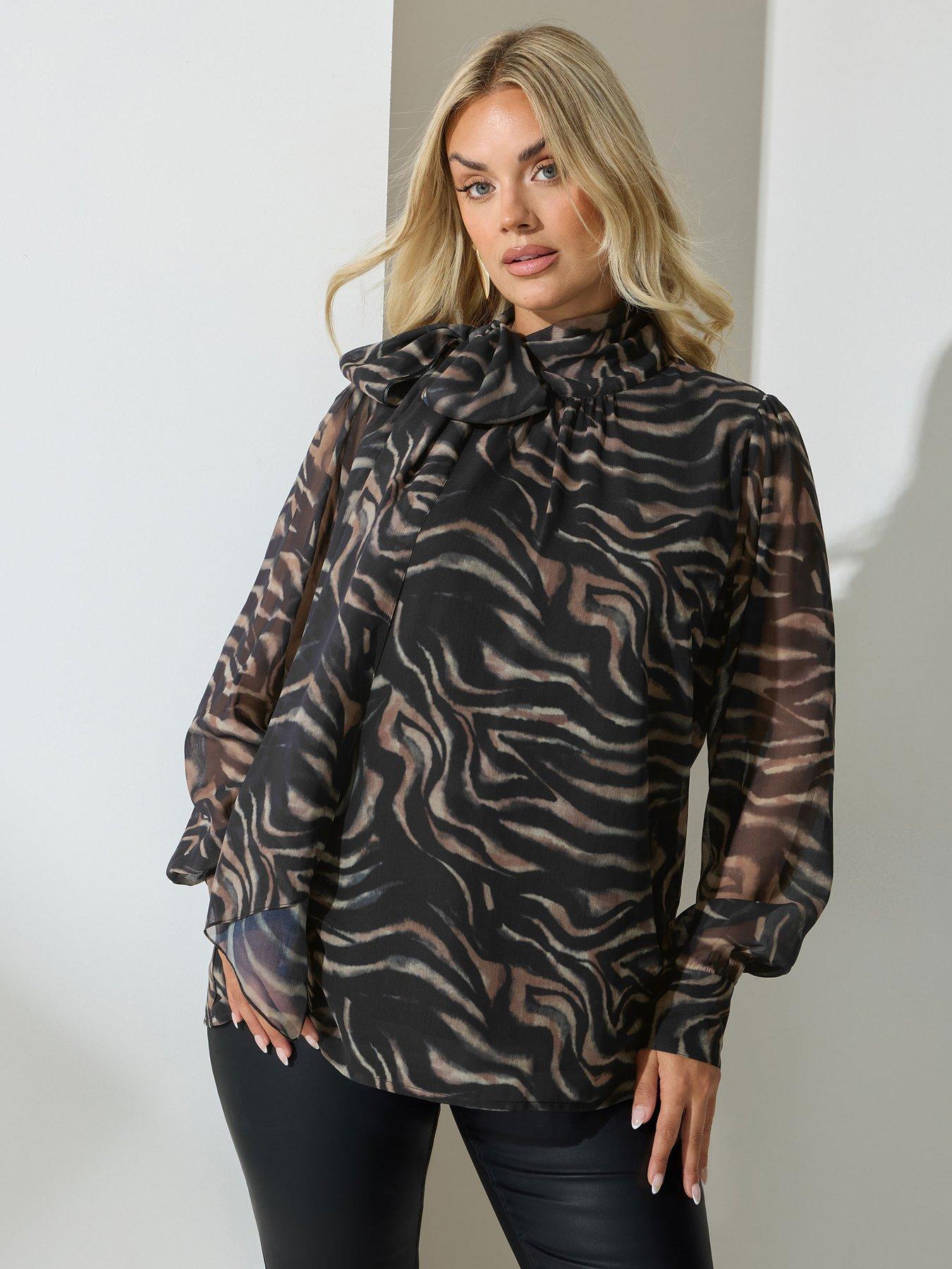 Image 1 of 4 of Yours Curve Dramatic Side Bow Blouse - Brown