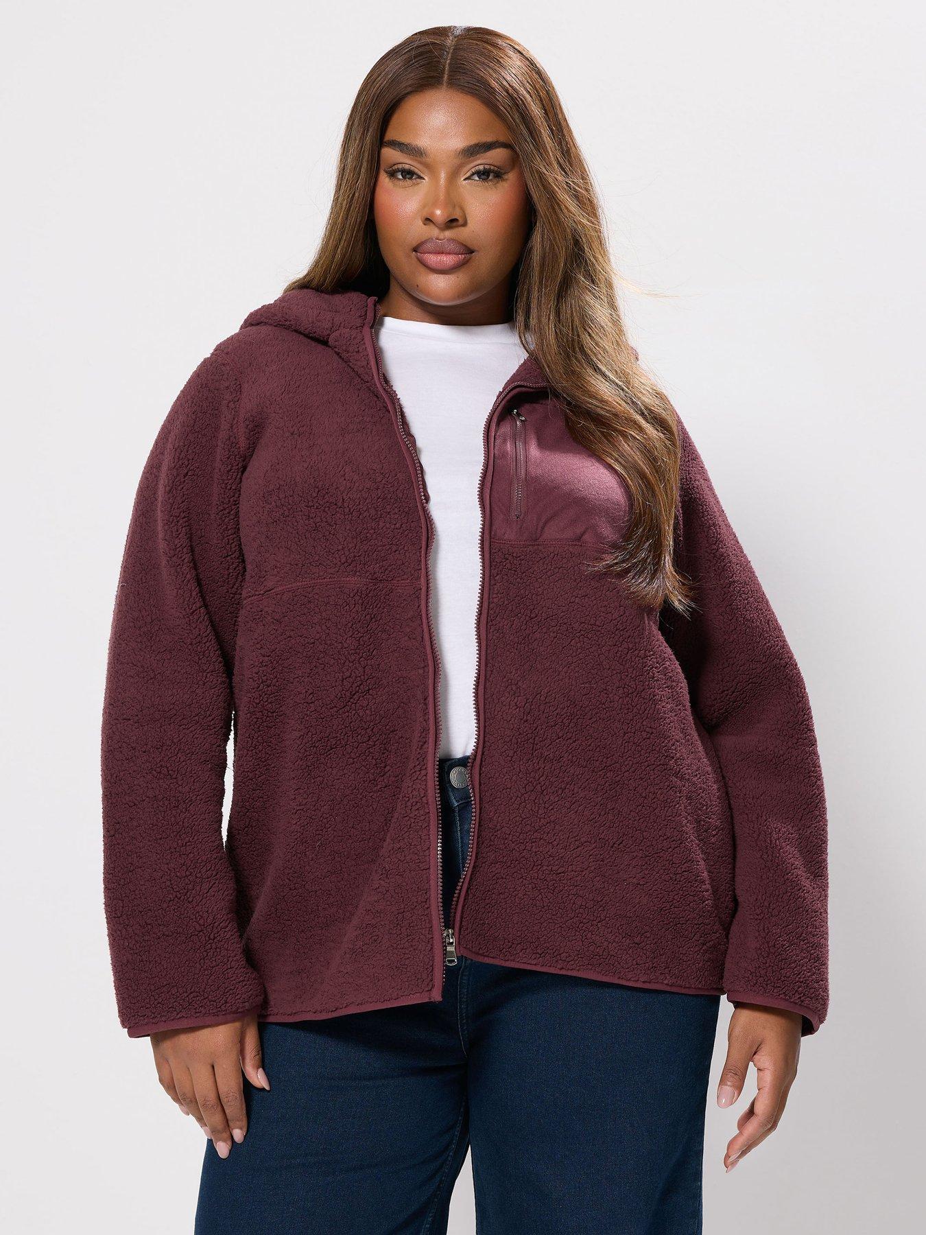 Yours Curve Hooded Nylon Pocket Fleece - Red