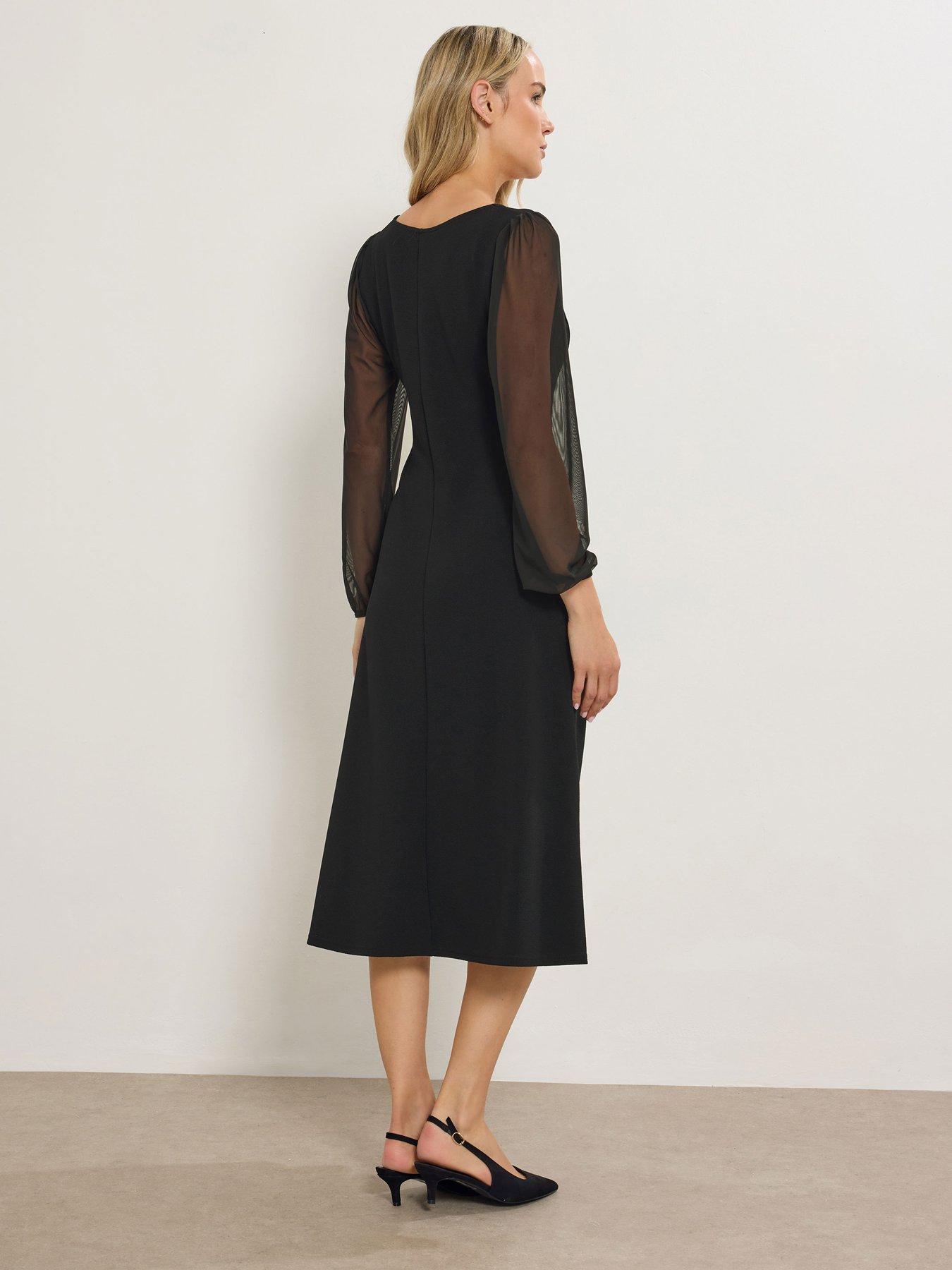 long-tall-sally-mesh-sleeve-corset-midi-dress-blackstillFront