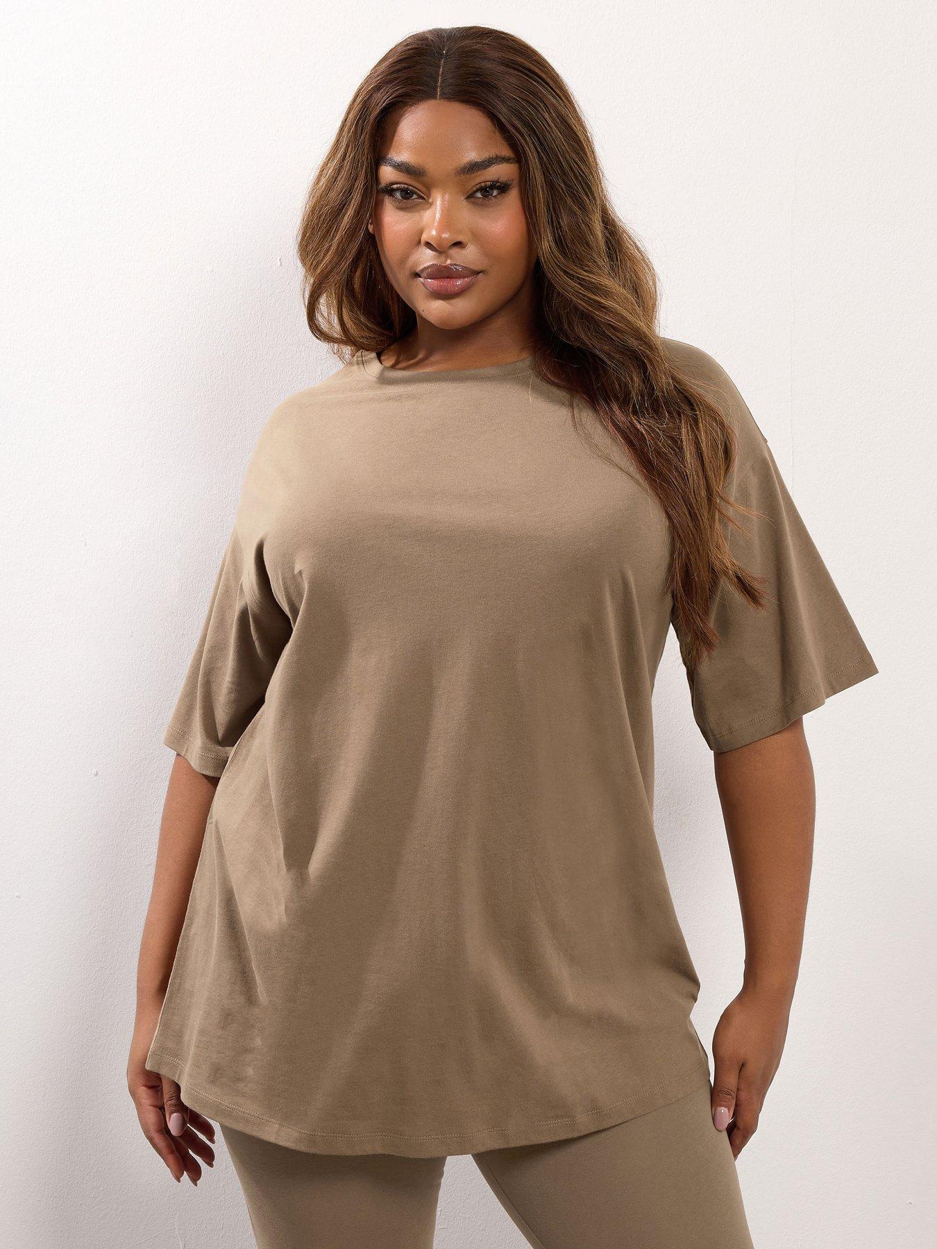 Image 1 of 4 of Yours Curve Relaxed Longline Tee - Natural