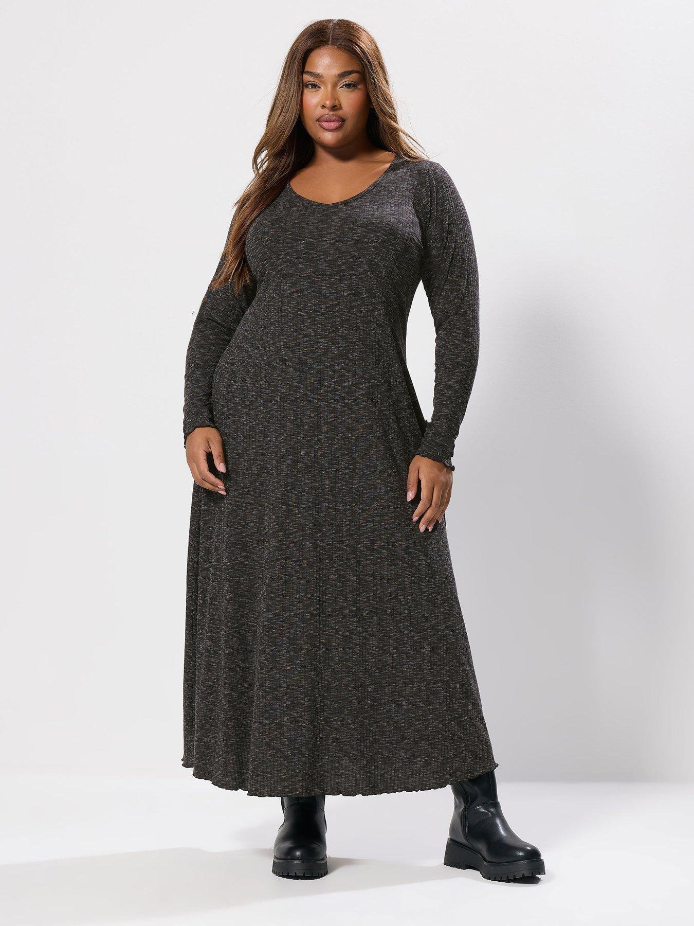 Yours Curve Plunge Maxi Dress - Grey