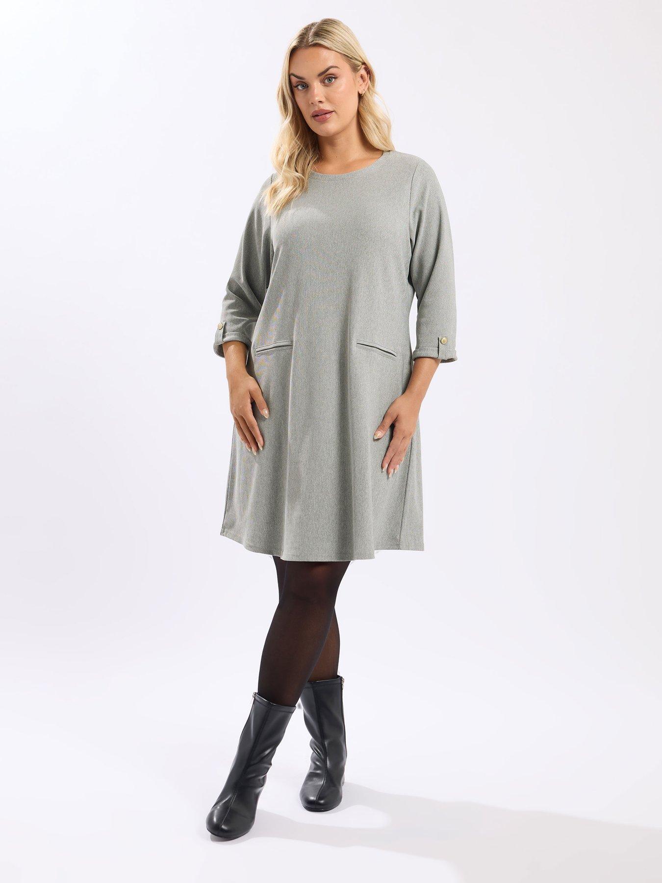 Image 3 of 4 of Yours Curve Ponte Rib Formal Shift Dress - Grey